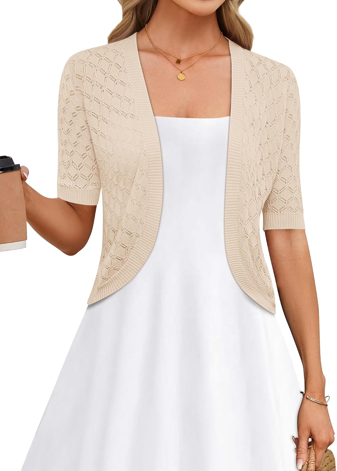 LOMON Womens Cropped Cardigan Short Sleeve Bolero Shrug Sweater Open Front Lightweight