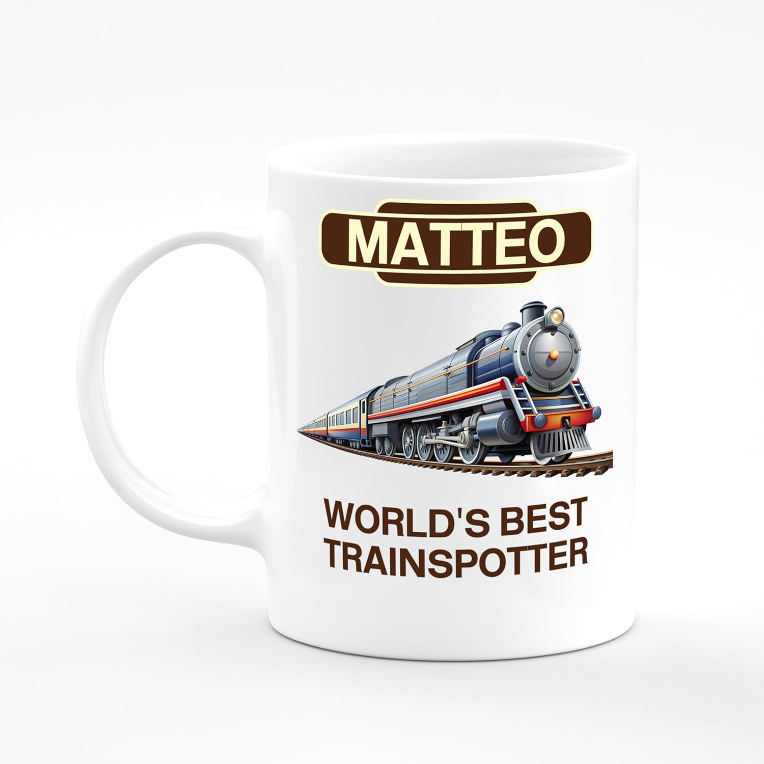 Amelia Gould Apparel Matteo World's Best Trainspotter Mug Gift 11oz Ceramic Coffee Tea Cup