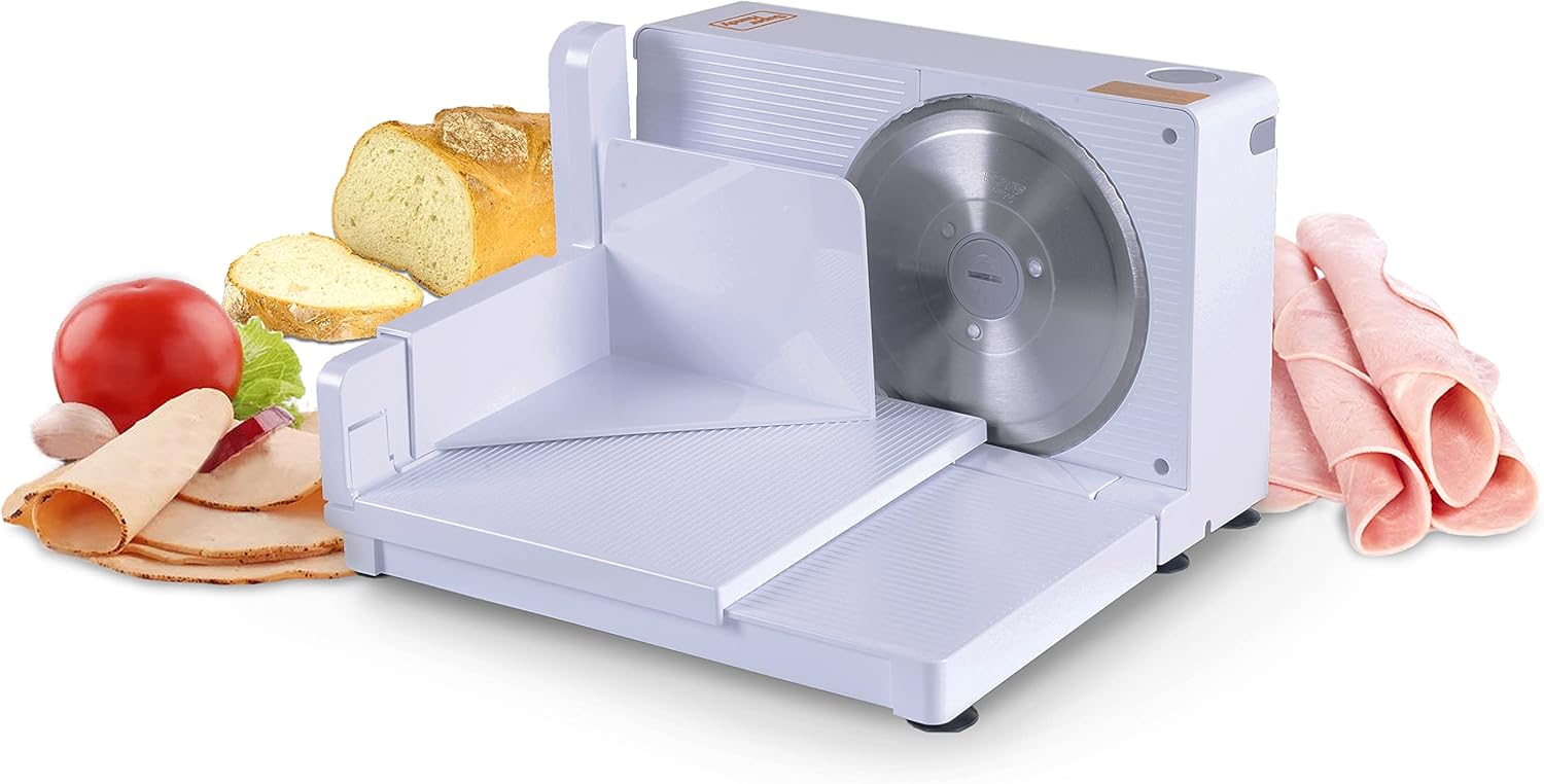 SuperHandy Food Slicer 17cm/6.7" inch Portable Collapsible Electric 230V 50Hz 120 Watt Meat Deli Cheese Stainless Steel RSG Solingen Blade (UK Adapter Included)