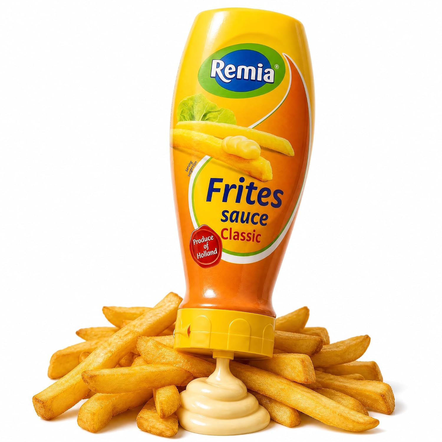 Remia Fritessauce 500ml Dutch Fry Sauce Squeeze Bottle, Authentic Holland Fries Sauce Since 1925, Creamy Mayo-Based French Fry Dipping Sauce for Fries, Burgers and Snacks, Made with Free-Range Egg Yolk, Imported from the Netherlands (16.9 fl oz)