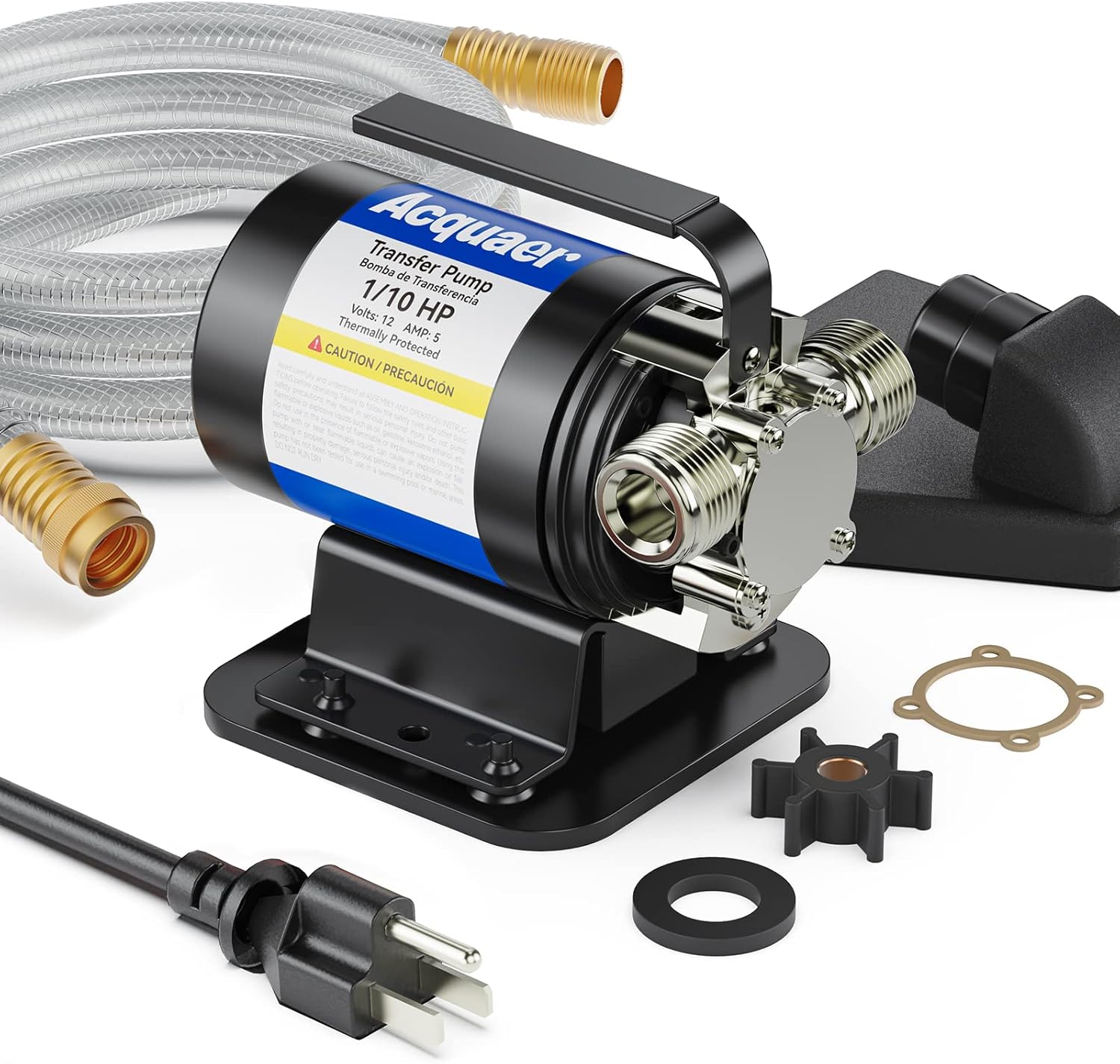 Acquaer Portable Electric Utility Water Transfer Pump 115V 1/10 HP with Suction Hose Kit, Low Suction Water Removal for Water Beds, Pools, Rain Barrel, Aquariums