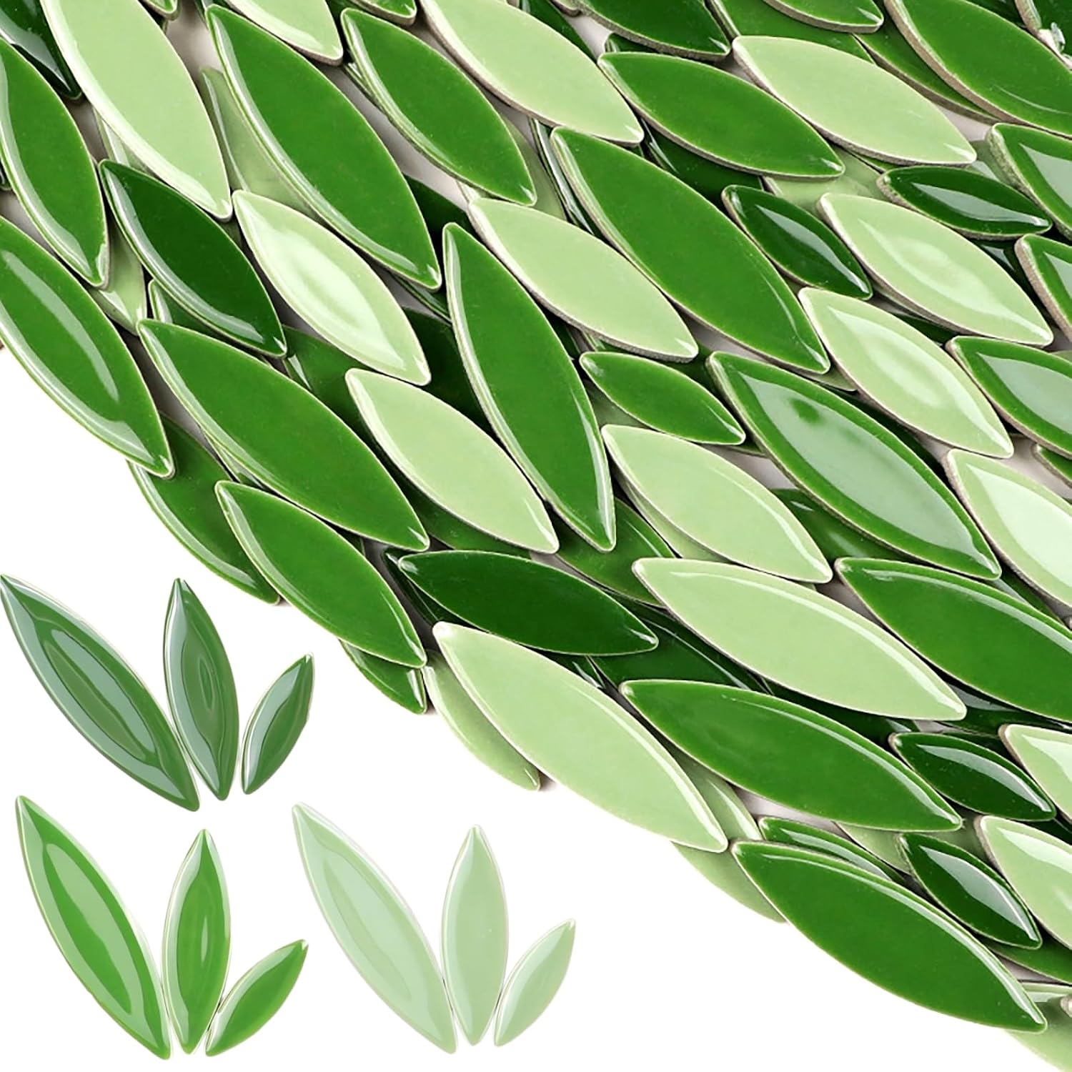 200g Ceramic Mosaic DIY Set Colorful Petal Ceramics Leafy Vein Mosaic Tiles Craft Materials Mosaic Art Materials - Green Mix