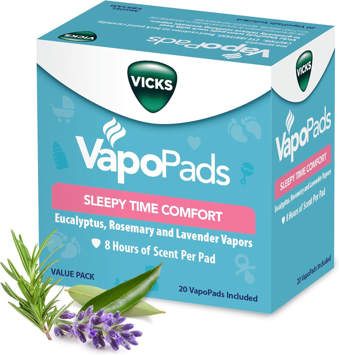 Vicks VapoPads Sleepy Time Comfort - Vapor Pads Refill Humidifiers and Steam Inhalers - Rosemary, Lavender, and Eucalyptus, 20-Pack, Box Color May Vary