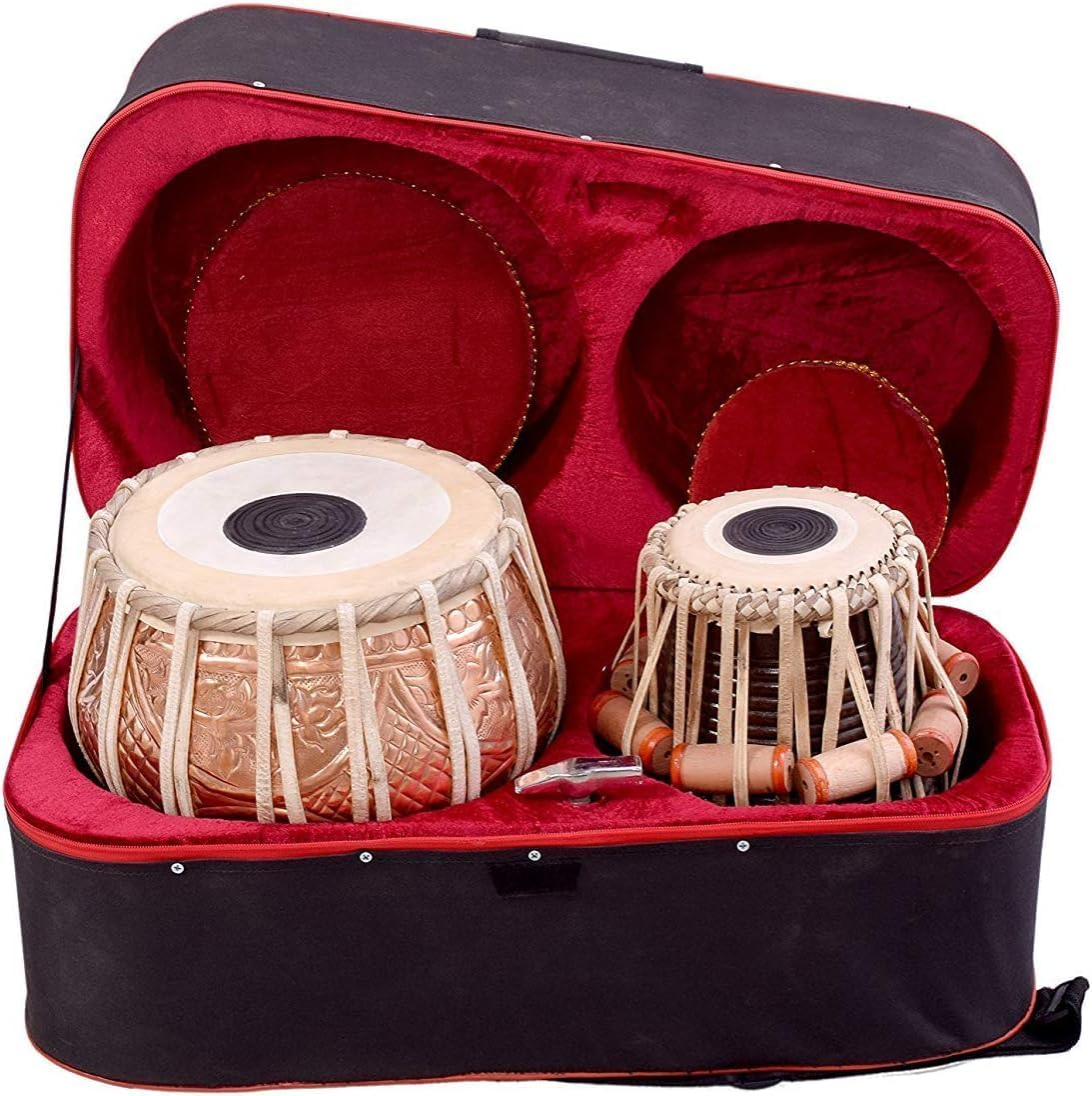 1083 - Tabla Set with Copper Bayan and Sheesham Wood Dayan for Professional and Beginners with Hammer | Gaddi Ring | Wooden Gatta | Carry Bag (9 Inch)