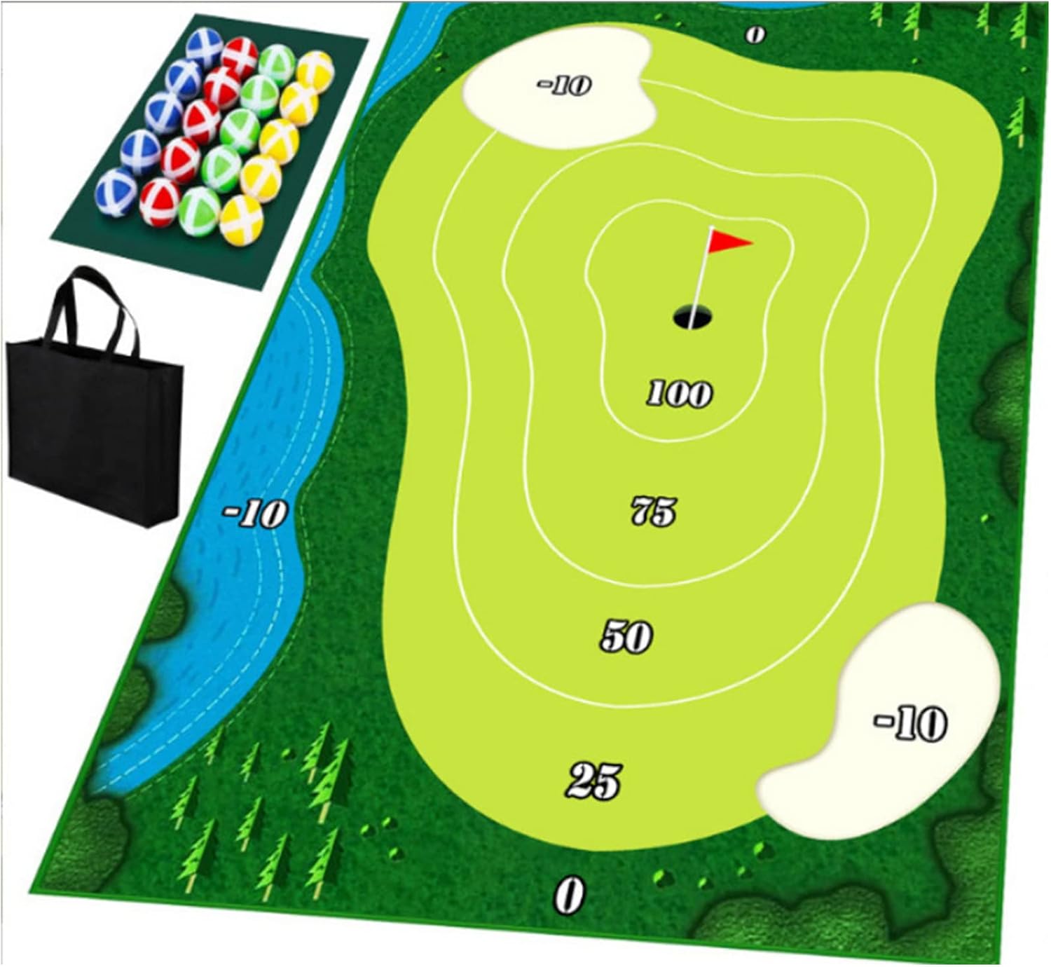 Portable Indoor/Outdoor Golf Game Set with Chipping Golf Play Mat, Hitting Mats, and Golf Training Aid Equipment for Home Backyard Practice - Includes 16 Golf Balls,D style