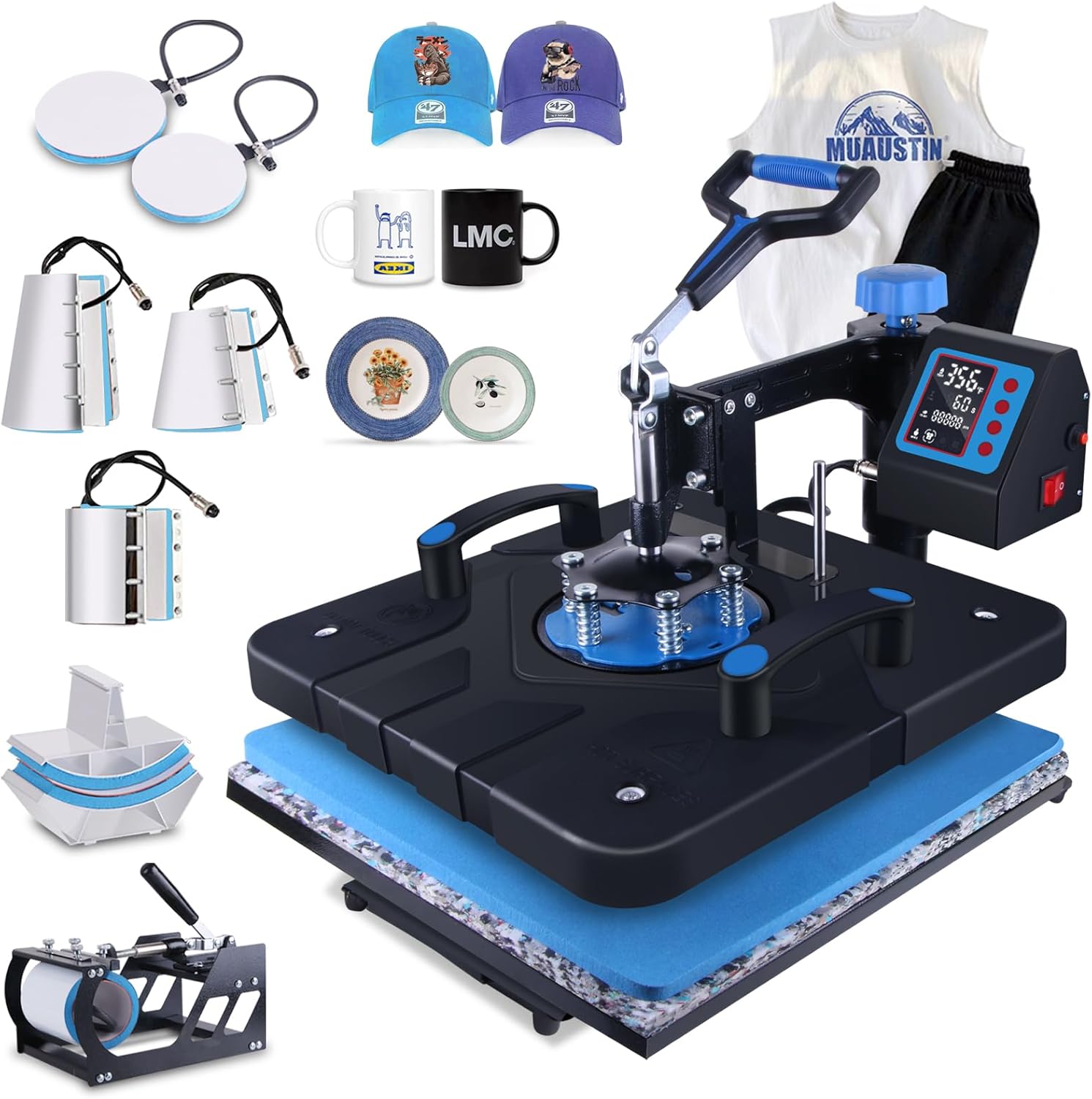 HORGELU Upgraded 8 in 1 Heat Press Machine 15x15 Inch Heat Transfer Machine 360-Degree Swing Away Multifunction Digital Sublimation Combo Heat Press for T Shirt Mug Hat Plate for Commercial Home 110V