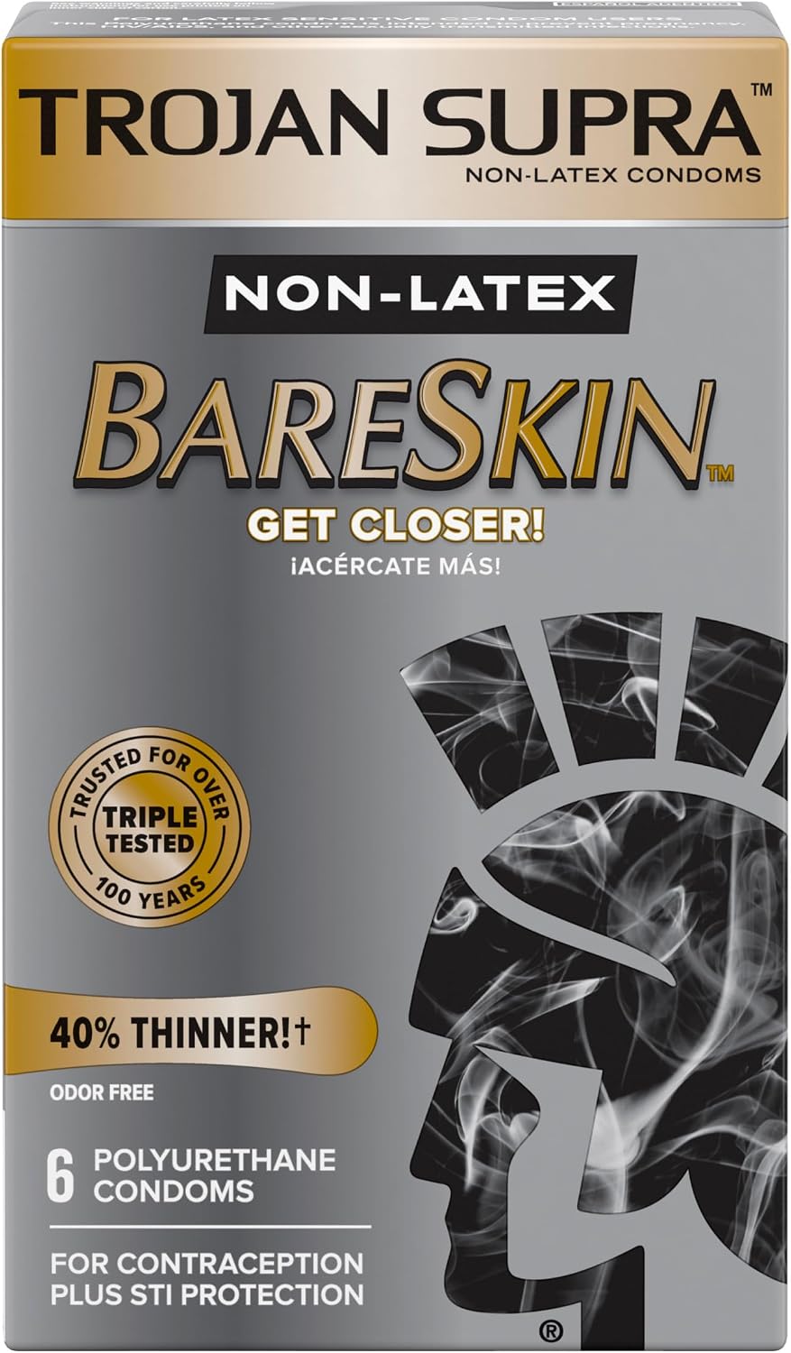 Trojan Supra Non-Latex Bareskin Lubricated Condoms, 6 ct