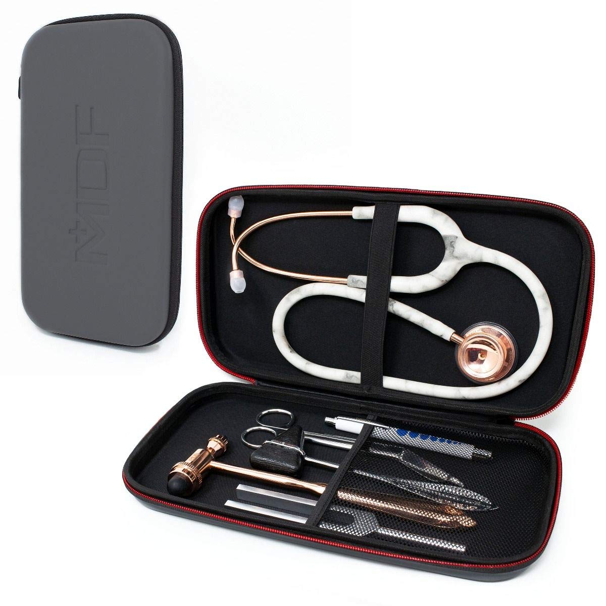 MDF Instruments, Hard Travel Carrying Case with Mesh Pocket, Medium Size, Fits MD One & Acoustica Stethoscopes, Reflex Hammers, Sphygmomanometers, Penlights, Doctor & Nurse Accessories (MDFSCM12)
