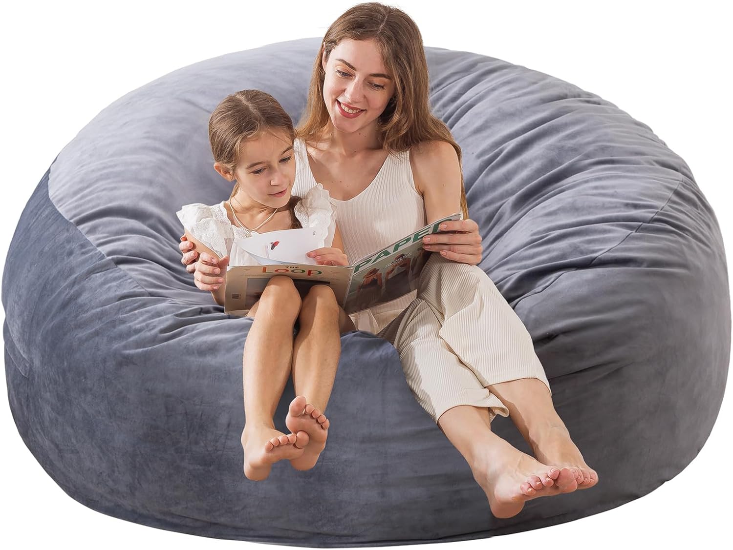 Large Bean Bag Chair for Adults/Kids with Filling, 3 ft Memory Foam Bean Bag Chairs with Filler Included, Ultra Soft Dutch Velvet Fabric, Bean Bag for Living Room - 3 Foot,Dark Gray