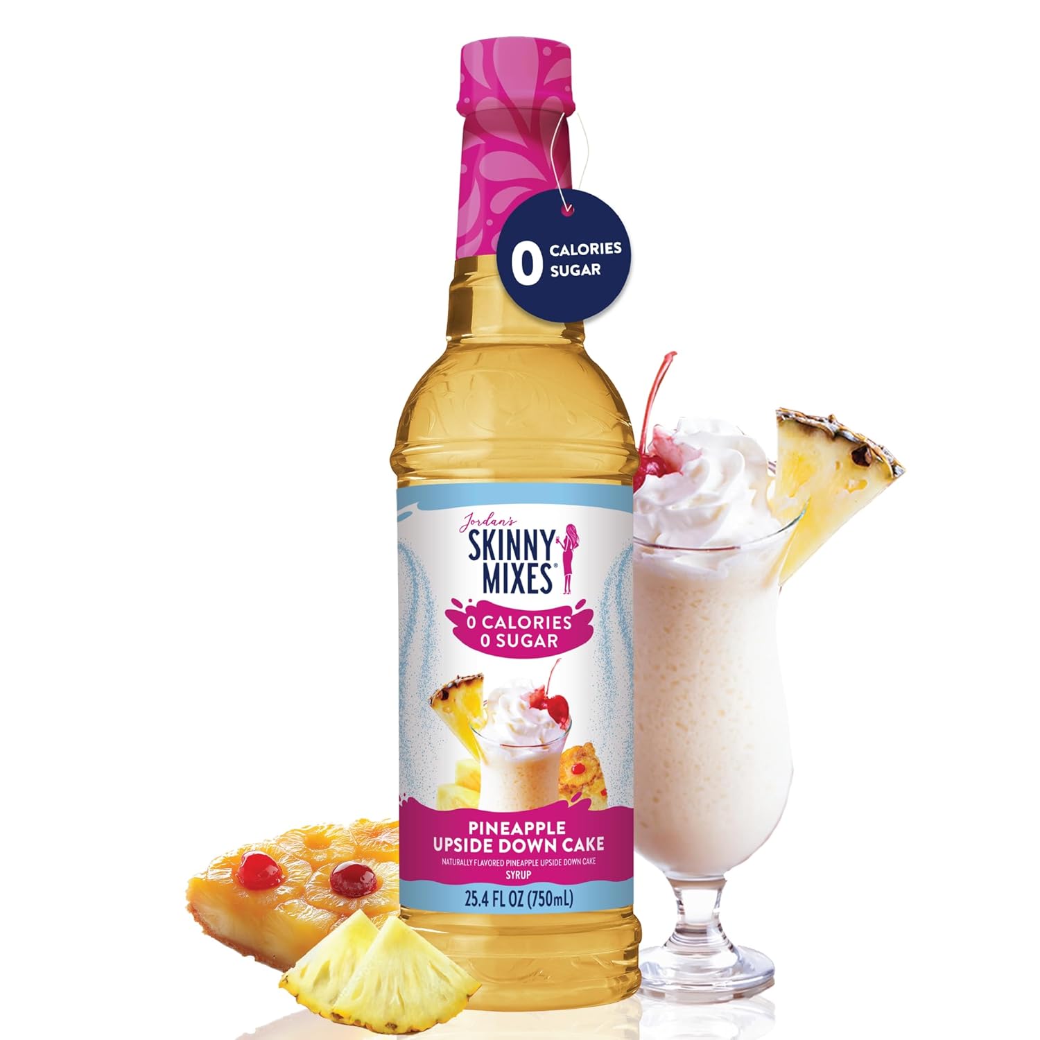 Jordan's Skinny Syrups Sugar Free Coffee Syrup, Pineapple Upside Down Cake Syrup Flavor, Zero Calorie Flavoring for Latte, Protein Shake, Cocktail & More, Keto Friendly, 25.4 Fl Oz, 1 Pack
