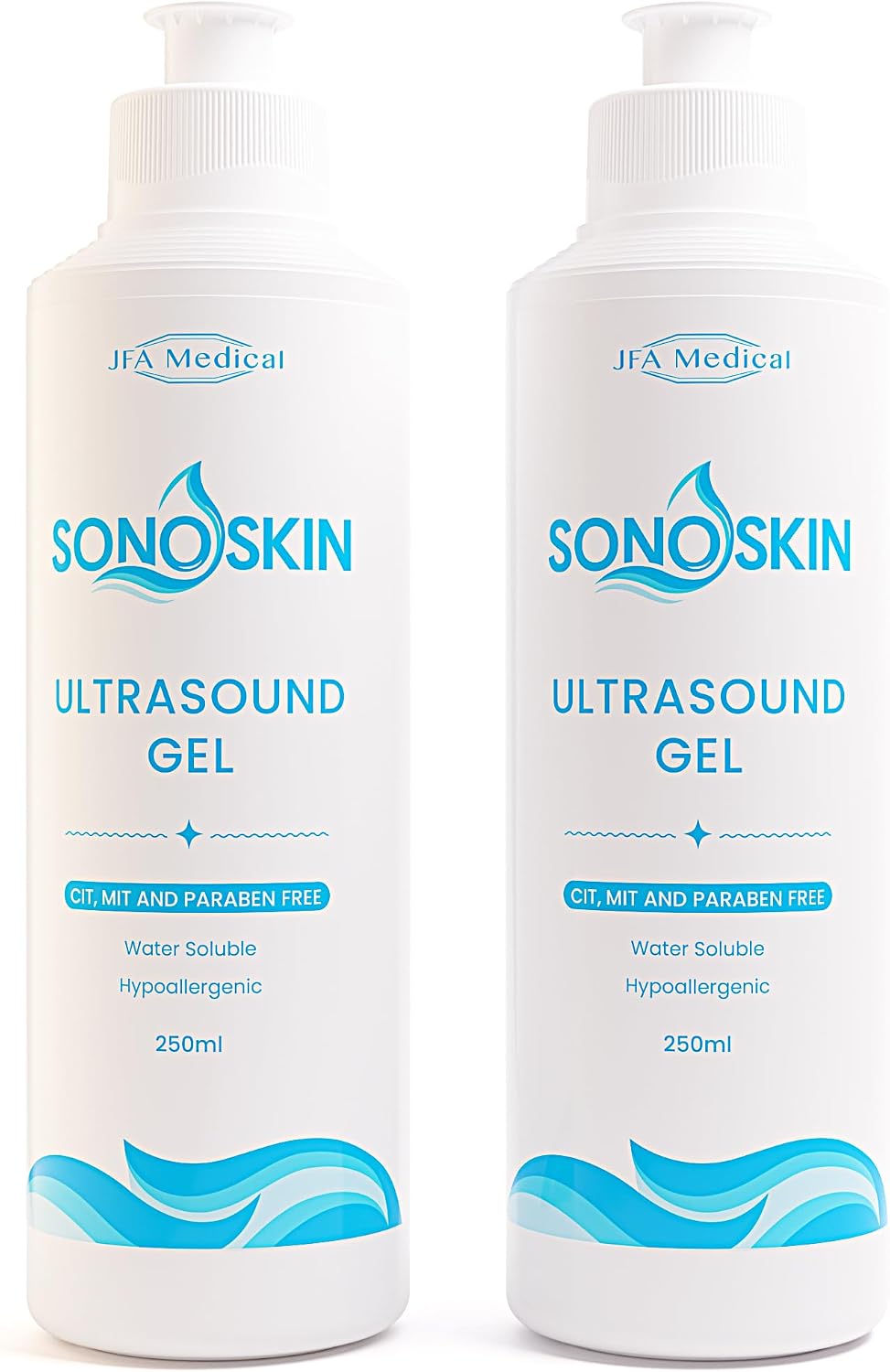 SONOSKIN Ultrasound Conductive Gel CIT, MIT and Paraben Free - Pack of 2 250ml Bottles