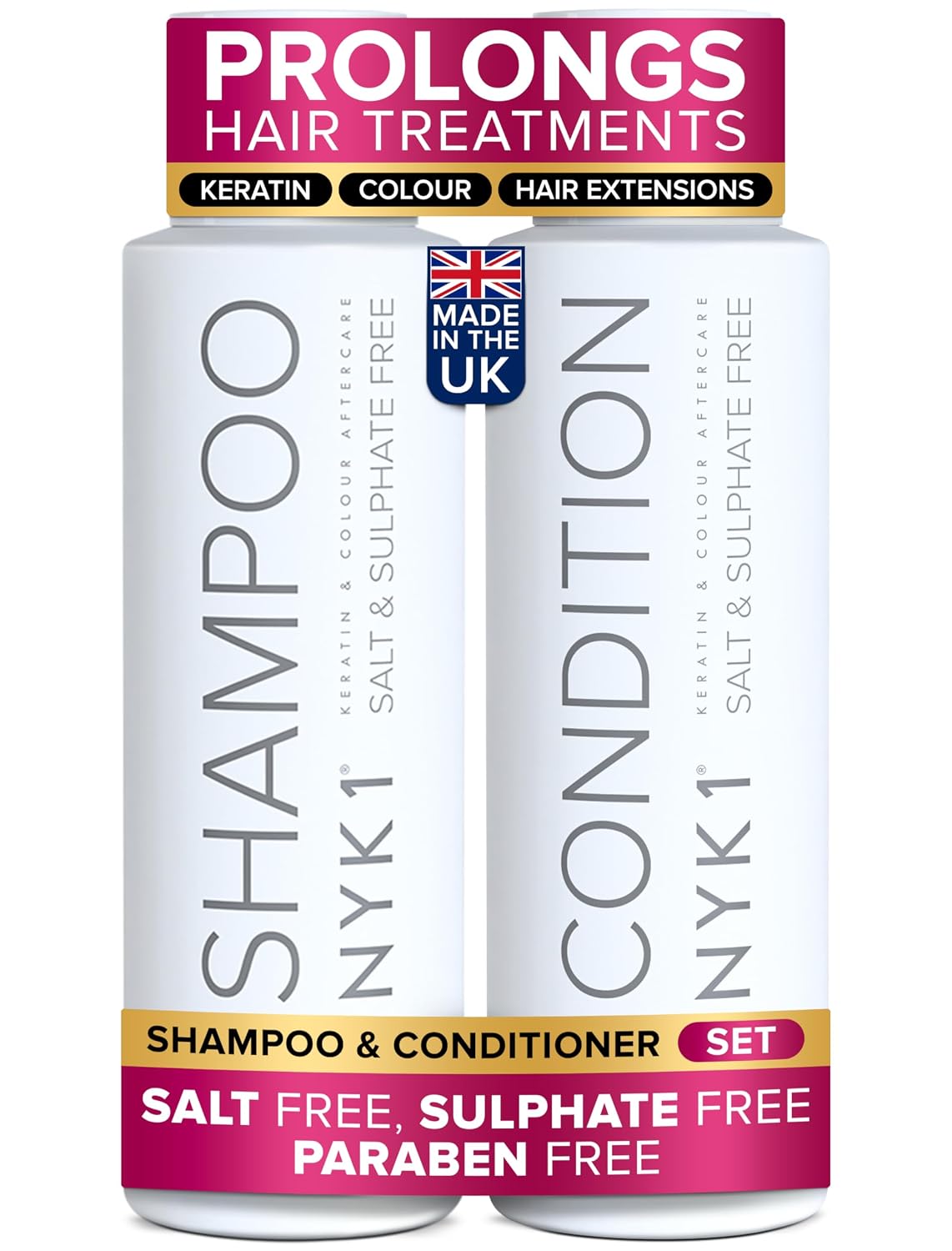 SALT NYK1 Sulfate-Free Shampoo and Conditioner Set for Color-Treated Hair, Extensions and Keratin Treatments (2 x 16.9 Fl Oz) | Gently Cleanses, Conditions & Protects Extensions, Colored & Keratin Hair - Paraben-Free, Non-Stripping & Prevents Breakage