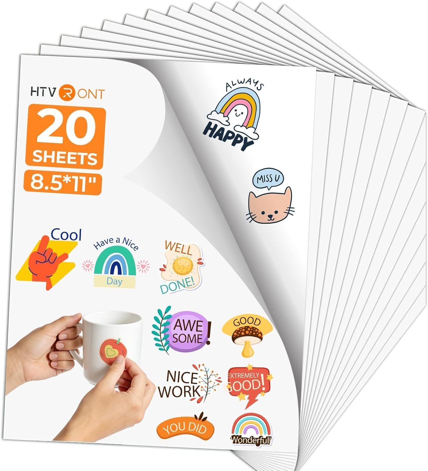 HTVRONT Glossy White Sublimation Sticker Paper 20 Pack 8.5" x 11"