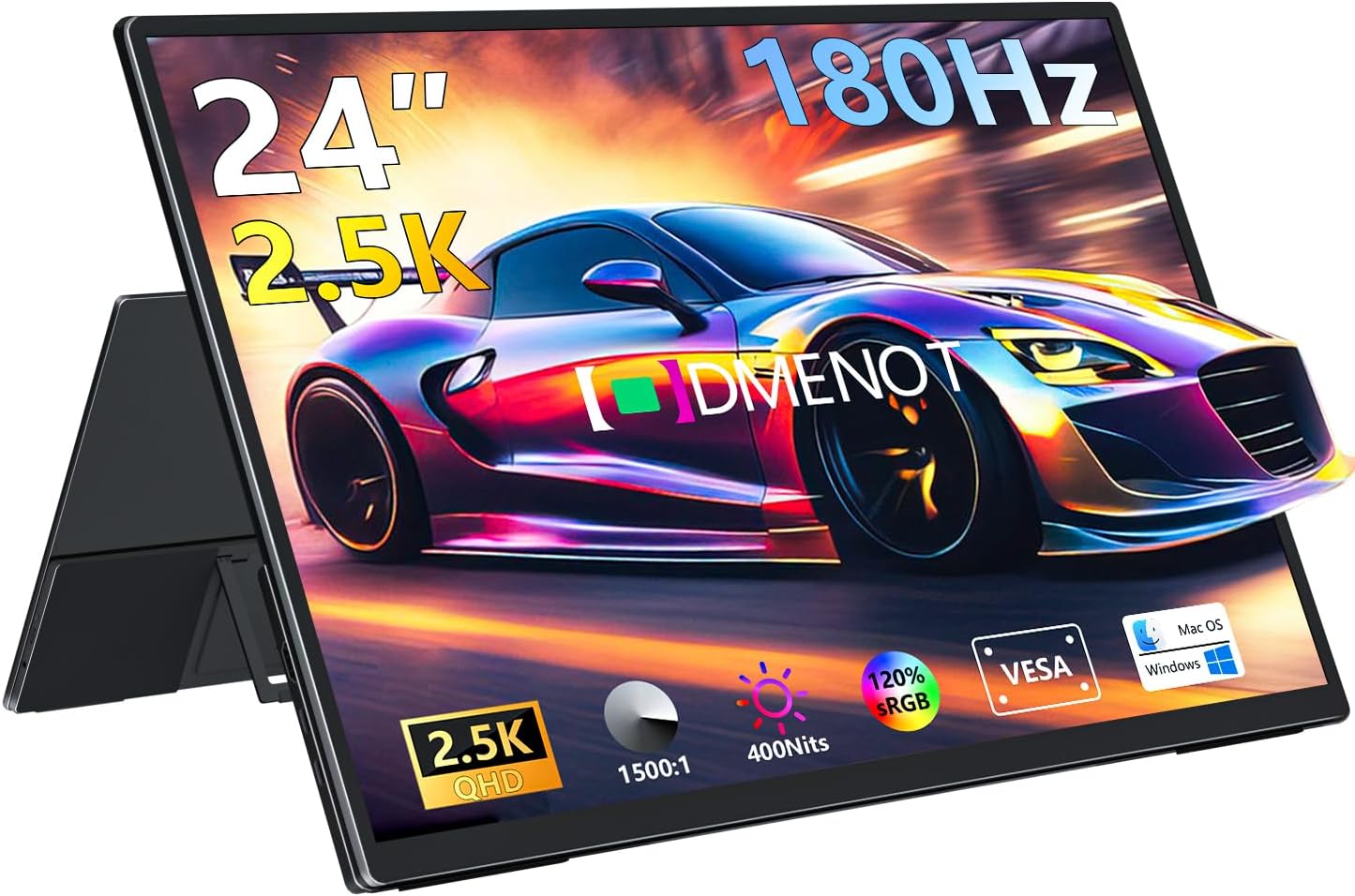 24" 2.5K 180Hz Large Portable Monitor QHD 2560*1440 120% sRGB External Second Screen for Desktop Laptop Mini PC MacBook W/Stand HDMI USB-C Large Gaming Travel Display for PS5/Xbox (OS24-25K01)