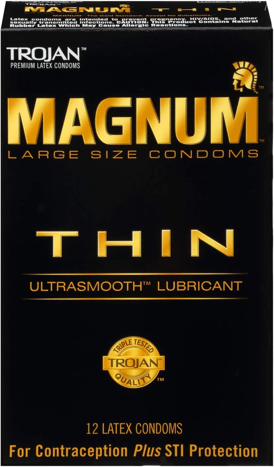 TROJAN Magnum Thin Condoms, Large Size Lubricated Magnum Condoms, 12 Count
