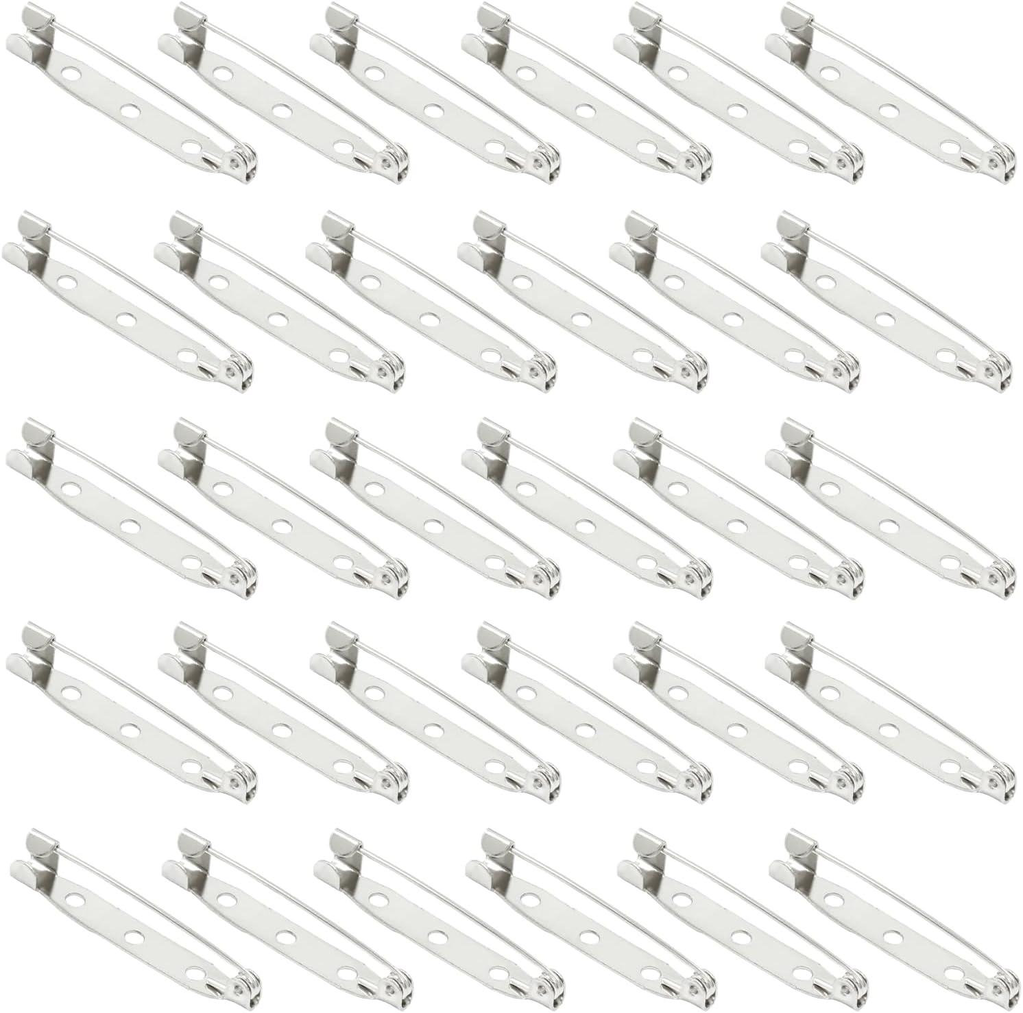 30 Pcs Silver Safety Pins Clasp with Holes, Brooch Badge Bar Pins for DIY Name Tags, Jewelry, Crafts, Badges(35mm)