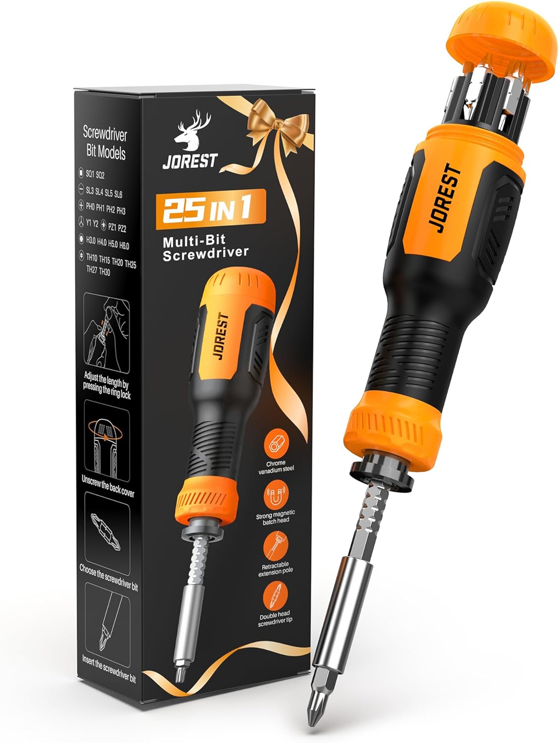 JOREST 25 in 1 Multi Bit Screwdriver Set, Portable Multi Screwdriver Tool All in One, Tool Gifts for Men, Magnetic Screw Driver with Torx Philips Hex Slotted Square, Repair Kit for Bicycle, Toys
