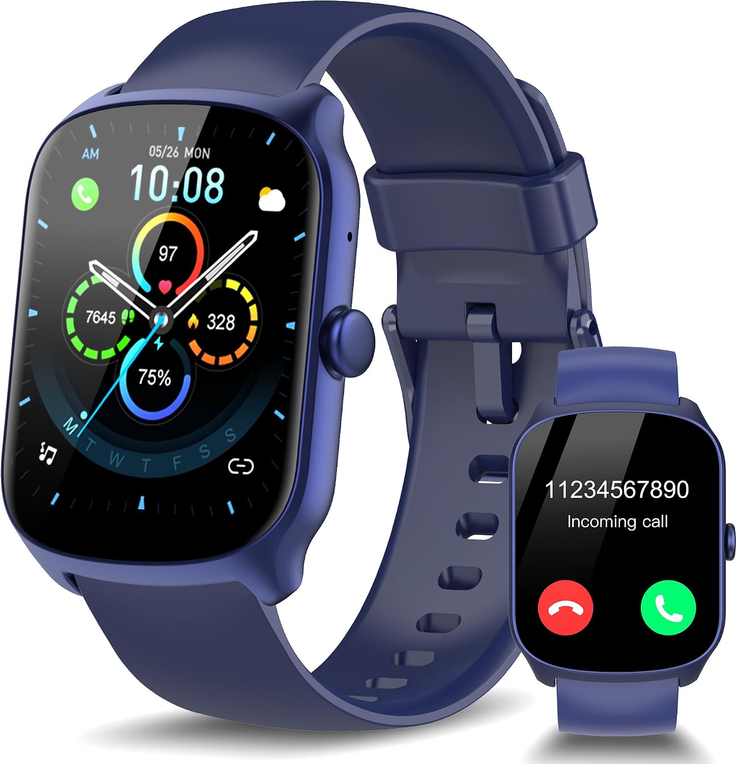 Smart Watch for Men Women, 1.95'' HD Curved Screen Smartwatch(Answer/Make Call), Fitness Tracker with 112 Sport Modes, IP68 Waterproof Fitness Watch with Heart Rate/Sleep Monitor/Pedometer, Blue