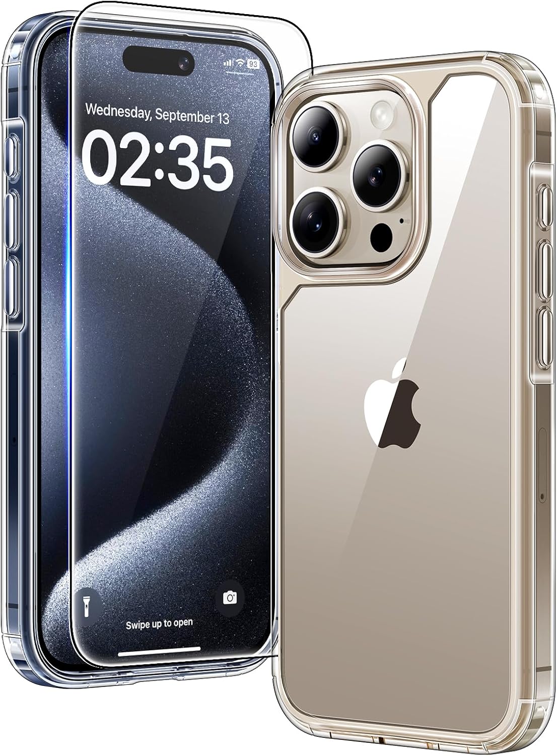 TAURI Clear for iPhone 15 Pro Case, and HD Screen Protector, [Not-Yellowing] [12 FT Grade Protection] Shockproof Phone Case for iPhone 15 Pro 6.1 inch