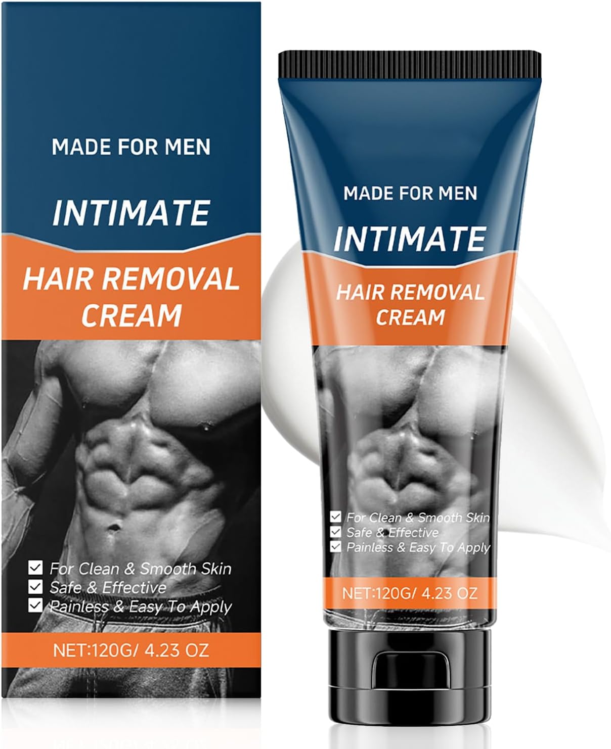 Men's Intimate Hair Removal Cream - Fast-Acting Depilatory Cream for Male Private Parts, Groin & Buttocks - Painless, Gentle Formula with Aloe Vera & Shea Butter - Made for Men, Sensitive Skin - 120g
