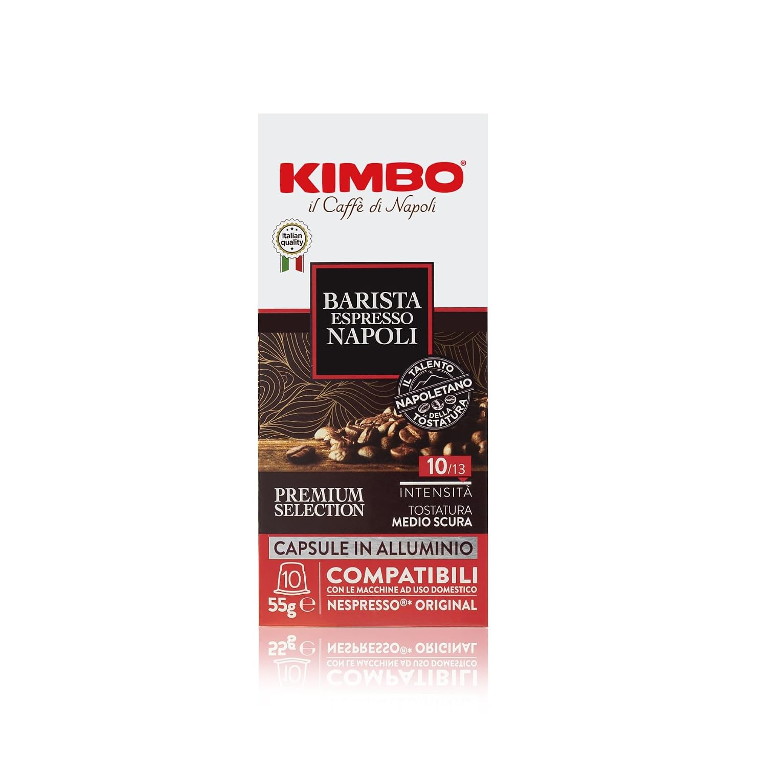 Kimbo Espresso Capsule Coffee, Nespresso Compatible, Napoli, 10/13 Intensity, Medium Dark Roast, 100 Count, (EU Version) | Compatible with Nespresso Original Machines, aluminum Capsules, made in Italy, Intensity 10/13