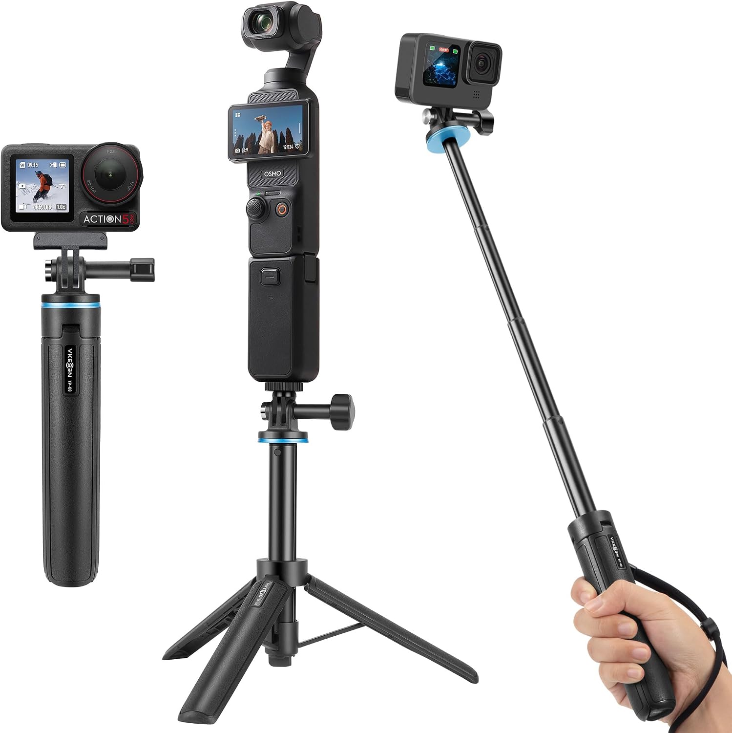 20"/51cm Action Camera Mini Tripod Stand for DJI Osmo Pocket 4/3/2, GoPro., | 2-in-1 Selfie Stick/Extension Rod/Accessories, Portable, Extendable, for Hero 13/12/11/10/9/Max, DJI Osmo Action 6/5 Pro/4