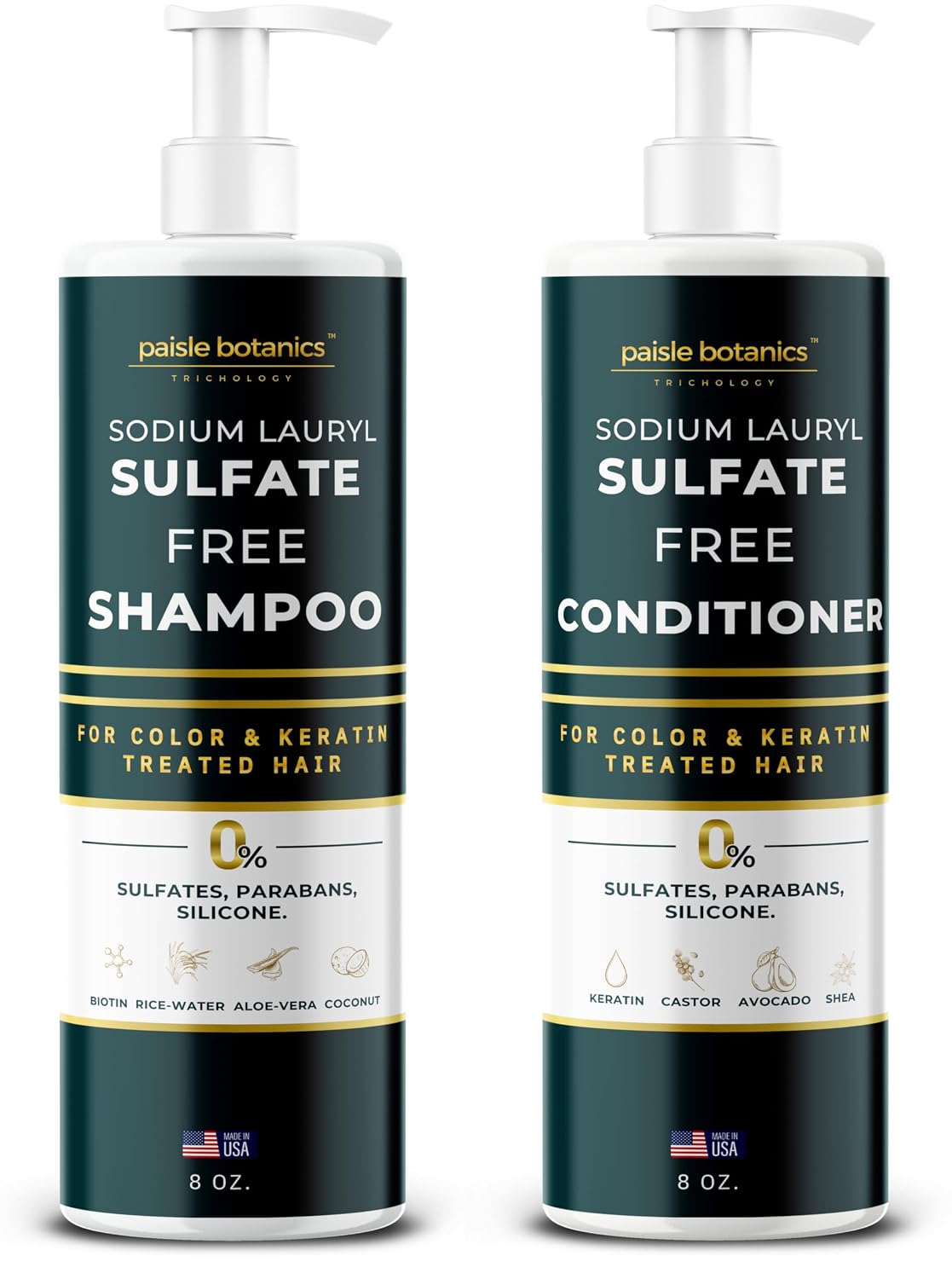 Sodium Lauryl Sulfate Free Shampoo and Conditioner Set For Color Treated Hair ALL NATURAL Women & Men Shampoo and Conditioner SLS Paraben and Sulfate Free for Daily Routine