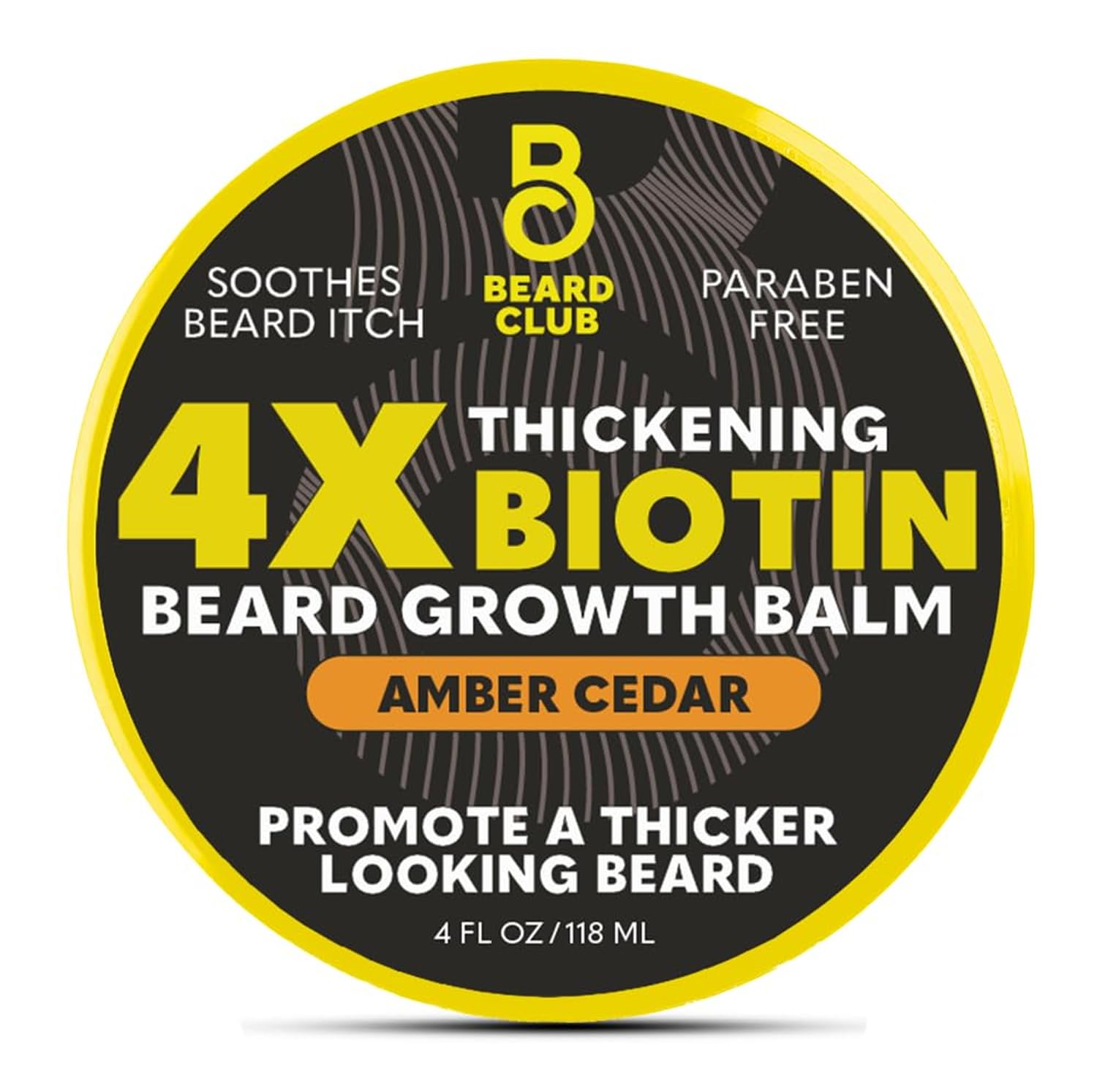 The Beard Club Biotin Beard Balm for Men - Beard Growth Shea Butter with Castor & Coconut Oil - Moisturizing, Hydrating and Softening Cream - Amber Cedar Scent - 4 oz