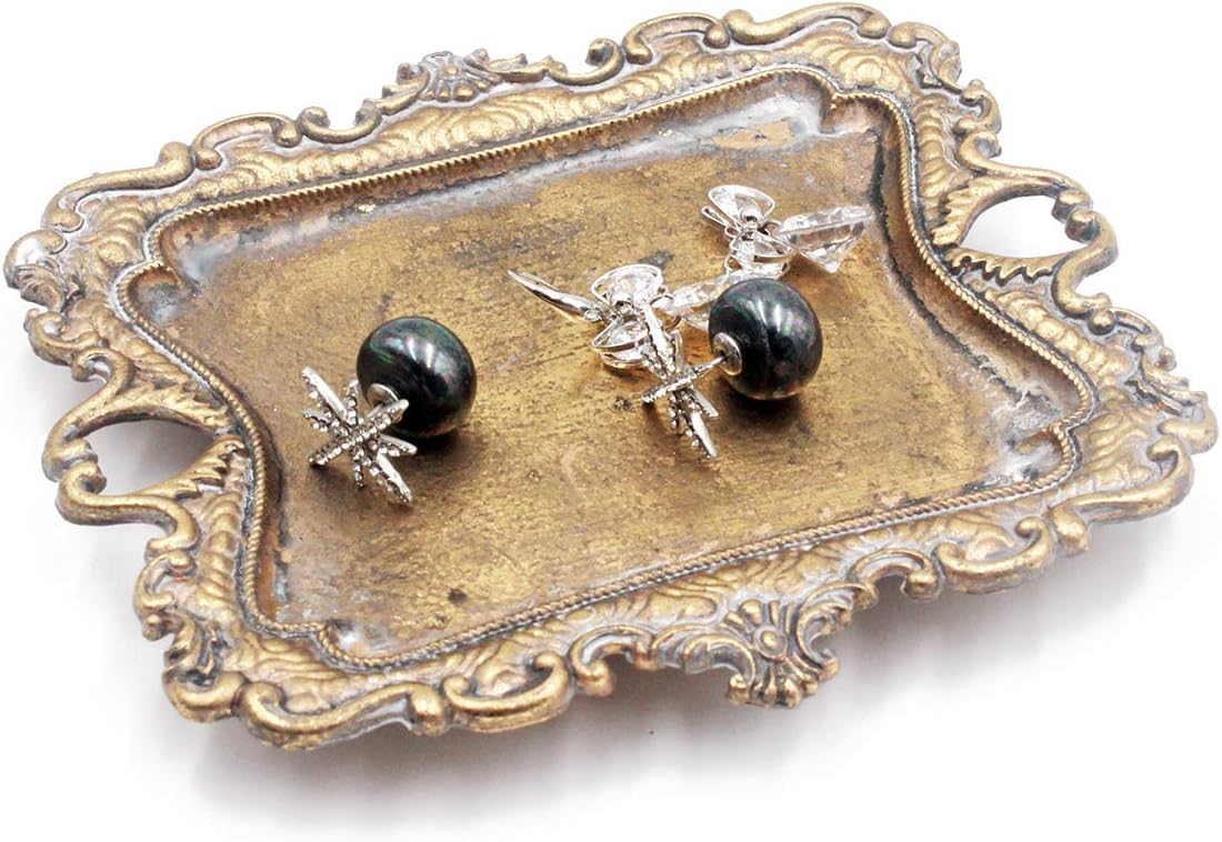 Funly mee Small Antique Trinket Dish Vintage Gold Jewelry Tray, Ring Holder
