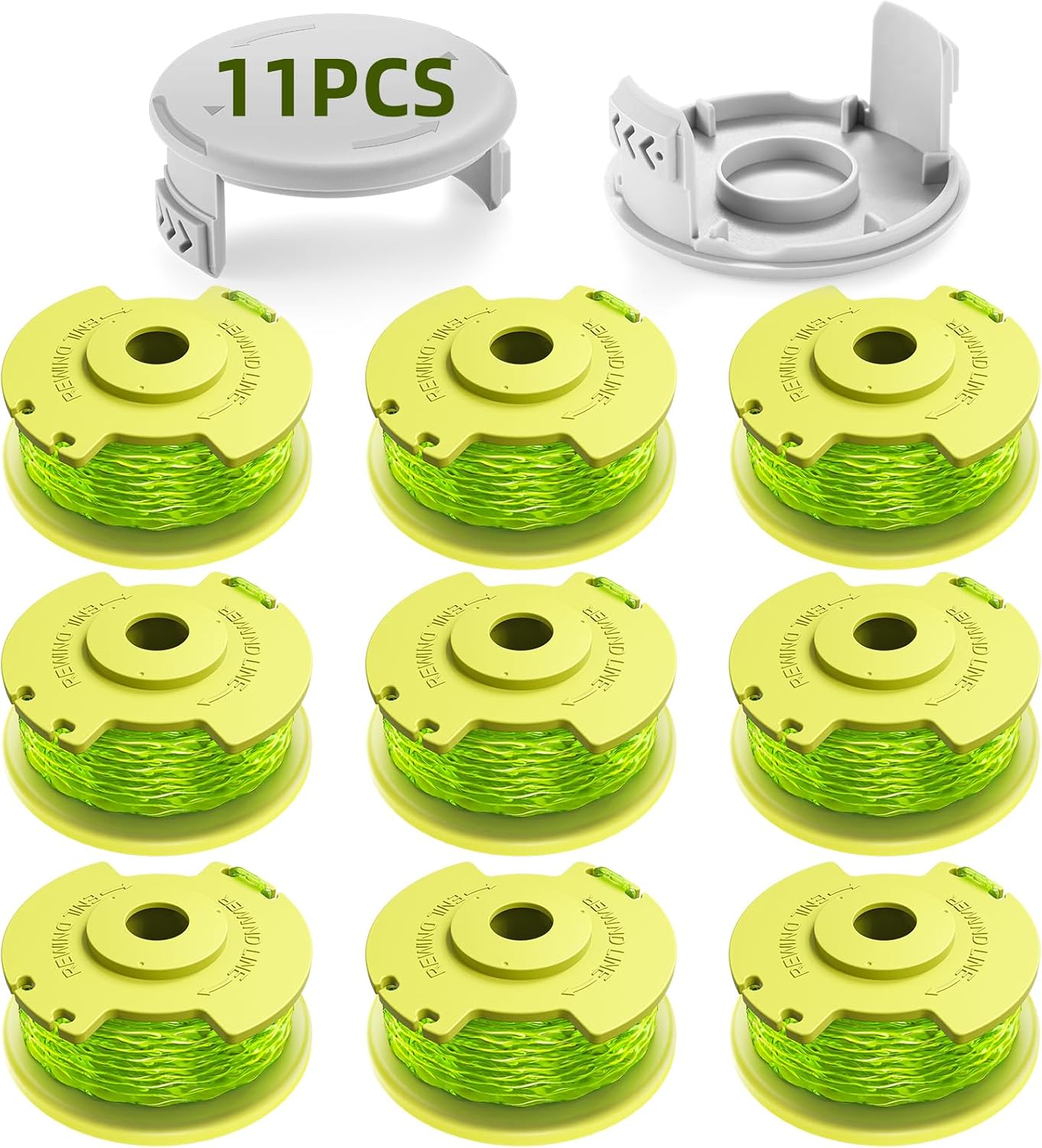 Trimmer String for Ryobi One Plus+ AC80RL3,11 FT/0.080-Inch,Spool Replacement Compatible with Ryobi 18v, 24v, and 40v Cordless Trimmers (9 Pack Trimmer Line & 2 Pack Trimmer Cap)