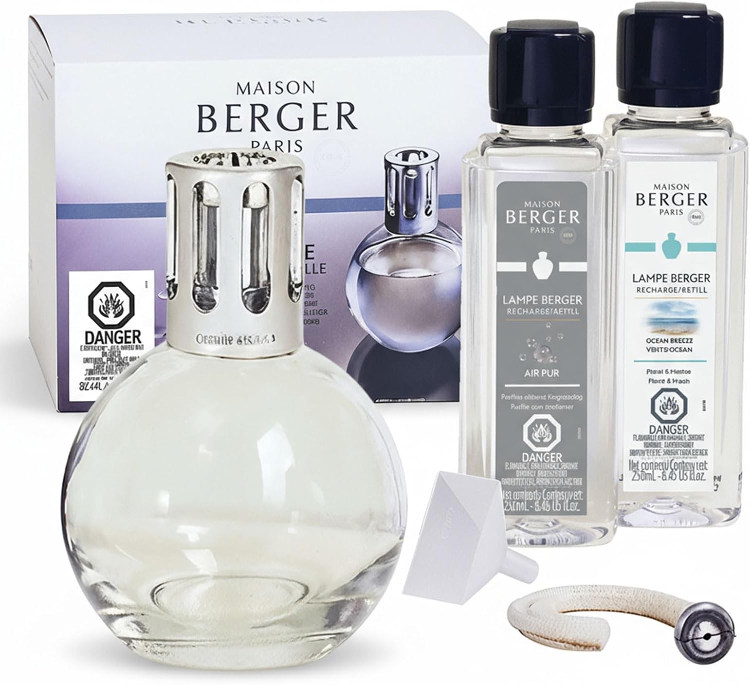 MAISON BERGER Lampe Berger Starter Kit, Round Lamp + 2 Refills | Round Lamp Starter Kit, 2 x 250 ml Refills (Ocean Breeze & So Neutral), Helps Neutralize Odors, Made in France