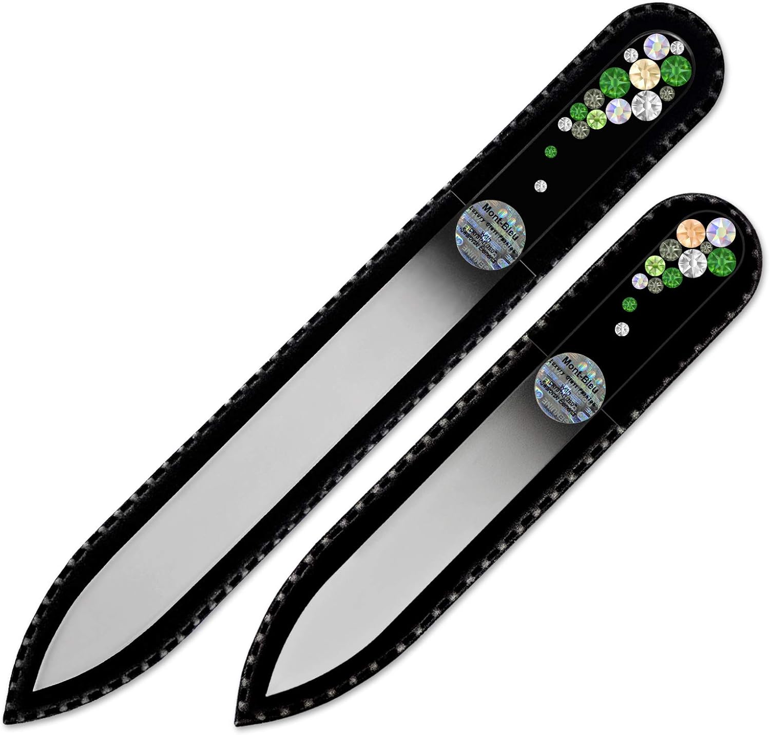 Mont Bleu Set of 2 Glass Nail Files Hand Decorated with Crystals - Genuine Czech Tempered Glass - Gift for Women - Crystal Nail Files - Nail Strengthener - Rescue Your Nails