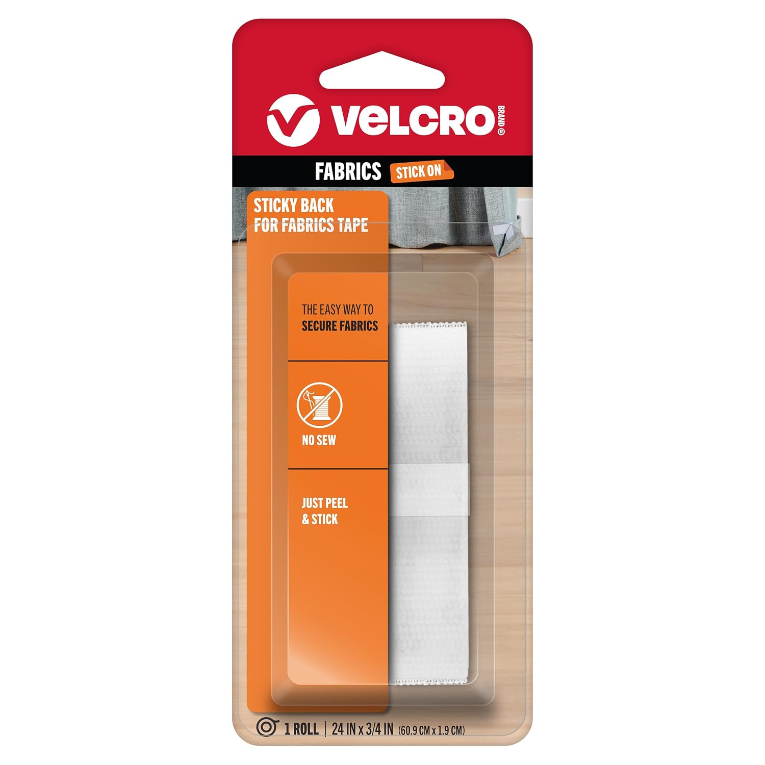 VELCRO Brand For Fabrics | Permanent Sticky Back Fabric Tape for Alterations and Hemming | Peel and Stick - No Sewing, Gluing, or Ironing | Cut-to-Length Roll, 24 in x 3/4, White