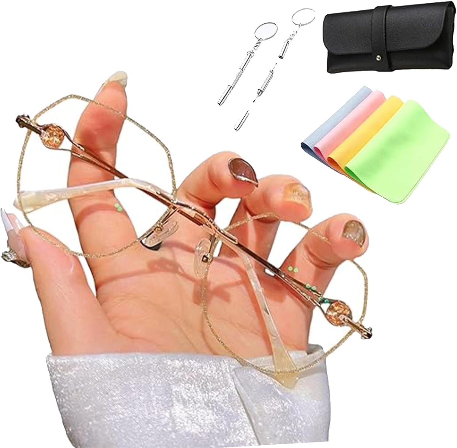 PETSBURG Women's Diamond Rimless Anti-Blue Light Presbyopia Glasses, Rimless Reading Glasses for Women, Reading Glasses Round Sparkly for Women Fashion, Fashionable & Elegant