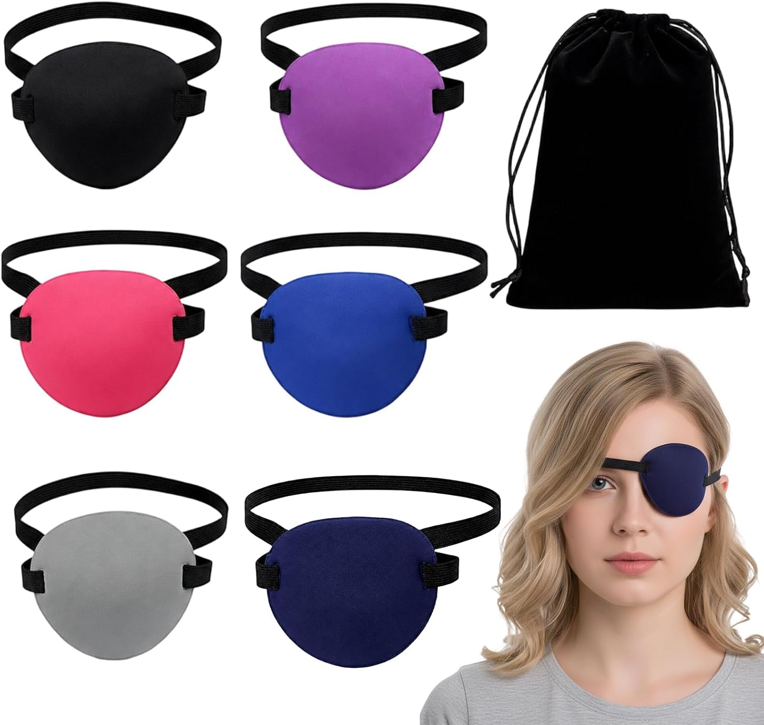 7-Piece Eye Patches for Adults Set, 3D Adjustable Eyepatchs for Adults