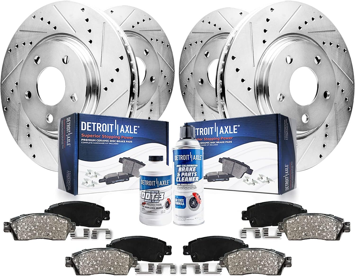 Detroit Axle - Brake Kit for Nissan Murano Pathfinder Infiniti JX35 QX60 Replacement Drilled & Slotted Disc Brake Rotors Ceramic Brakes Pads Front and Rear