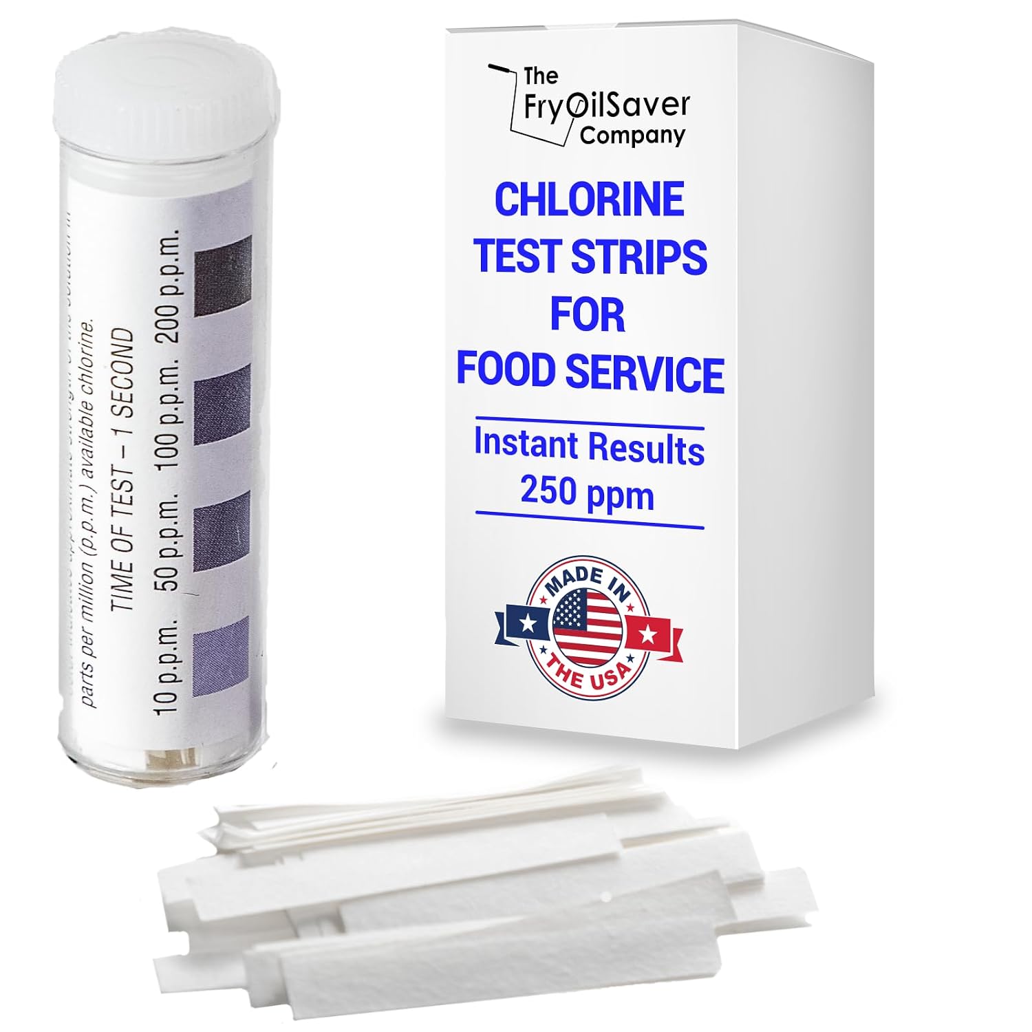 Chlorine Test Strips for Restaurants and Food Services, 1 x Vial of 100 Sanitizer Test Strips for Kitchens, 0-200 ppm Testing Kit for Sanitizing Solution, Precise Bleach Testing Kit by FryOilSaver Co.