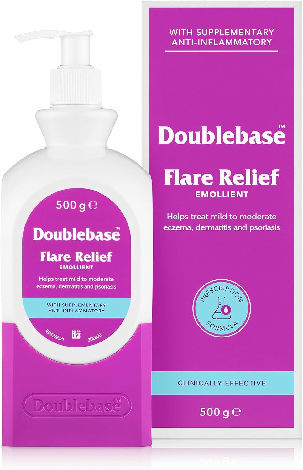 Doublebase Flare Relief Emollient for the Treatment and Relief of Dry Skin Conditions such as Eczema and Psoriasis and Dermatitis (Packaging May Vary), 500g Pump Pack