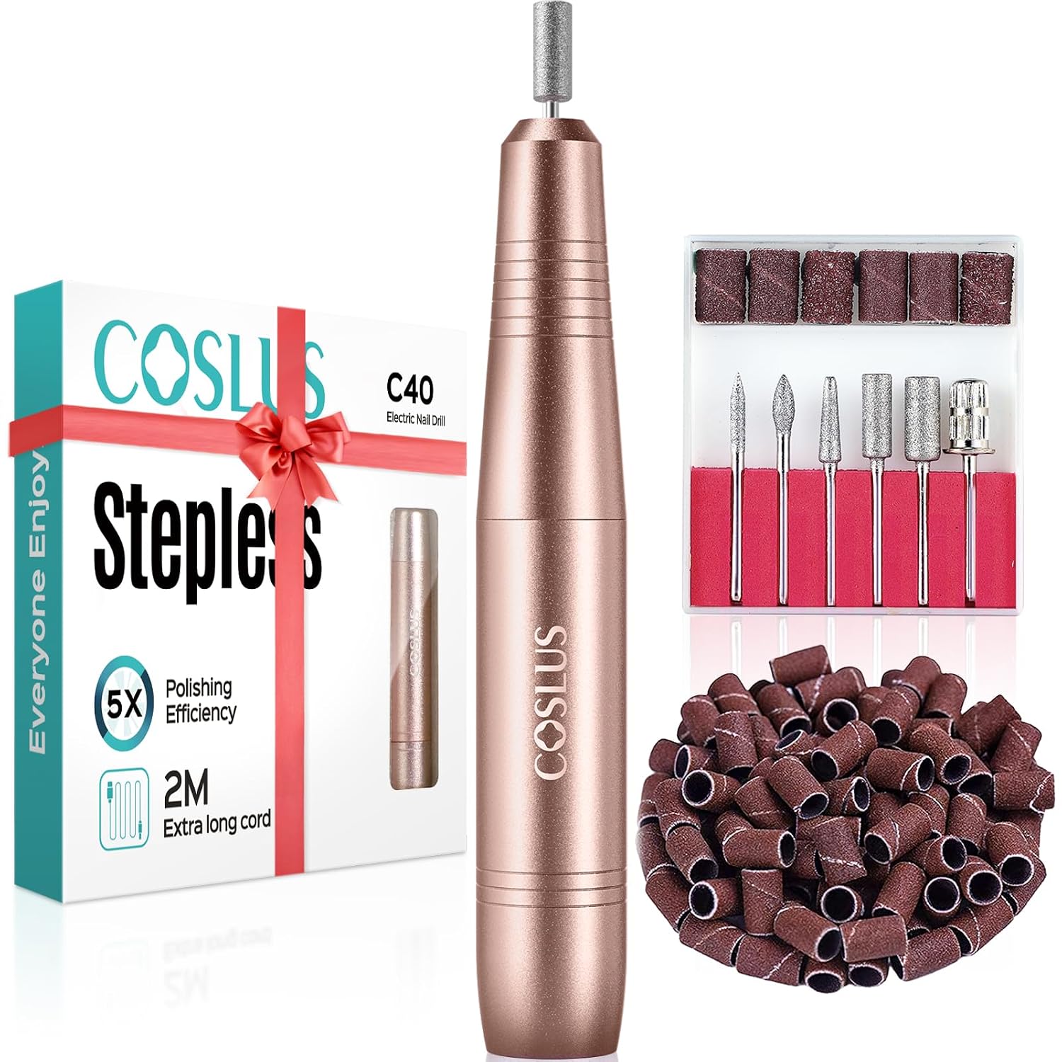 COSLUS C40 Electric Nail Drill File Professional: for Acrylic Gel Dip Powder Nails Portable Nail Machine Kit Manicure Pedicure Tools Polishing Set with Nail Drill Bits Sanding Bands | Nail File Machine for Acrylic Gel Dip Powder Removal, Compact Manicure Tools, Beginner-friendly Polishing Set, Home, Golden