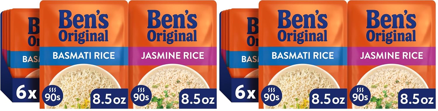 BEN'S ORIGINAL Ready Rice Basmati and Jasmine Rice Variety Pack,Easy Dinner Sides,8.5 OZ Pouch,(Pack of 12)