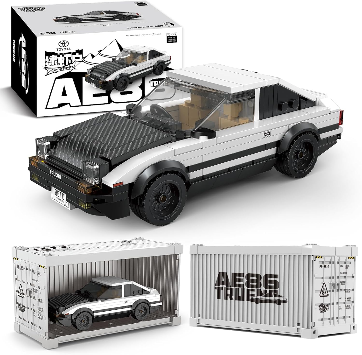 Toyota AE86 Trueno Building Car Set with Display Container, Toyota Licensed | Compatible with Speed Champions, Collectible Racing Car Building Toys for Adults and Kids Boys Ages 8-16 (327PCS)