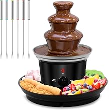 MINI Chocolate Fondue Fountain, 32-Ounce Stainless Steel Electirc Chocolate Fondue Set, 3-Tier Chocolate Melting Foundue Set with 6 Stainless Steel Forks for Chocolate, Butter, Candy (Black)