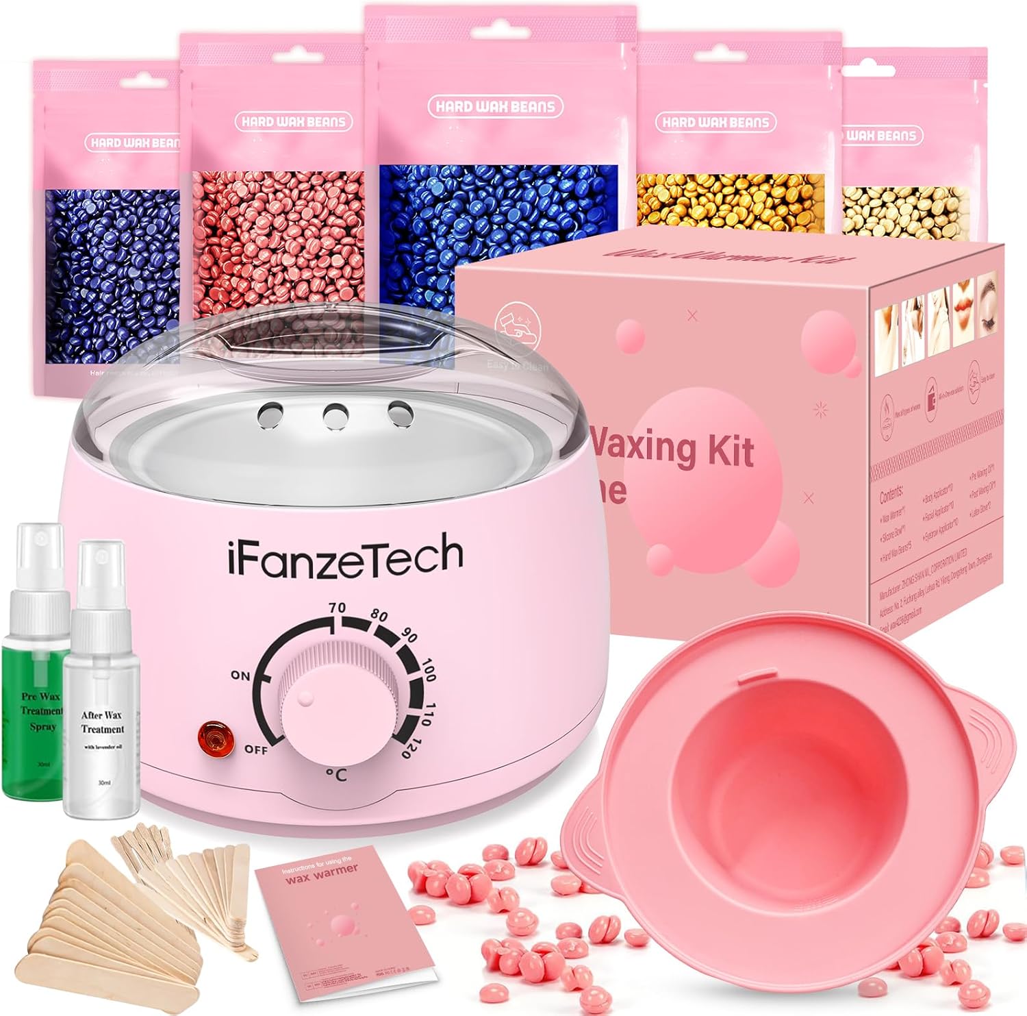 Waxing Kit, Wax Warmer, Wax Pot for Hair Removal: Wax Heater Kit for Waxing, 5 Packs Wax Beads and 30 Applicator Sticks, Painless Waxing Machine for Full Body