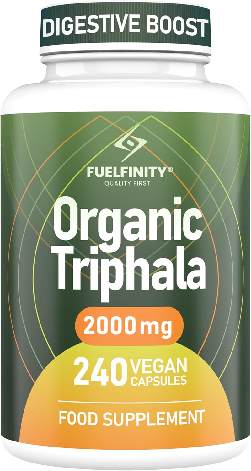 Triphala Organic Capsules - 2000 mg - 240 Capsules - Pure Whole Fruit Triphala Organic Capsule - Natural Constipation Relief & Digestion Support - FuelFinity® - Clean Ayurvedic Detox Vegan