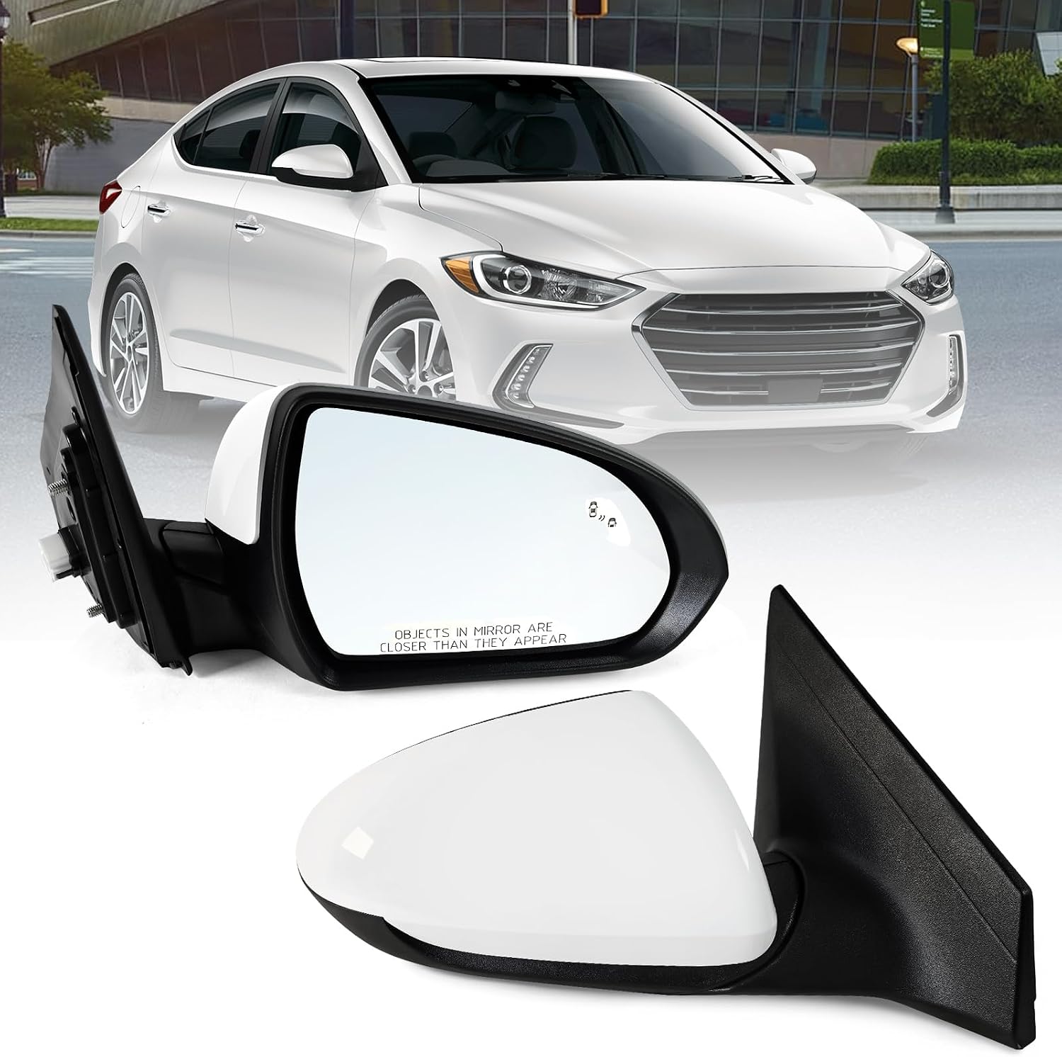 Right Passenger Side Mirror Assembly Fits 2017 2018 2019 2020 Hyundai Elantra with Power Glass Heated Turn Signal Blind Spot Detection and Manual Folding Match to White (7Pins)