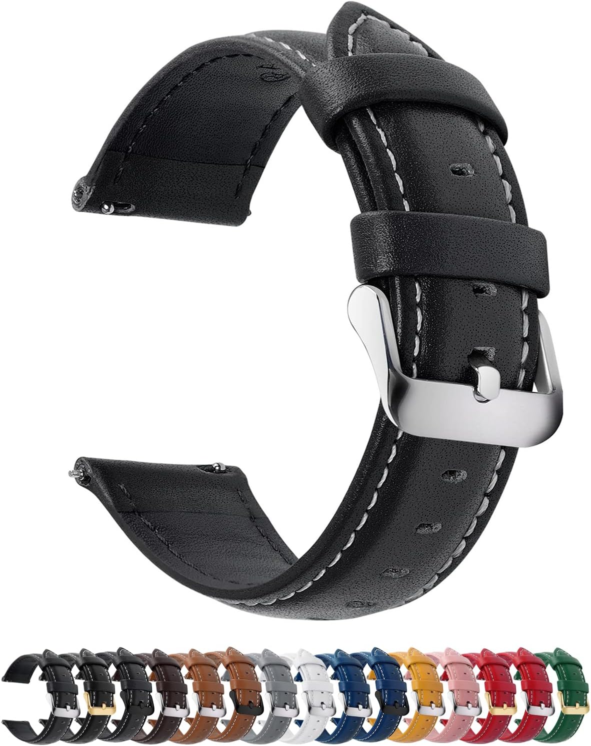 Fullmosa Watch Band, Quick Release Leather Watch Strap for Men Women, Replacement Bands Width 14mm 16mm 18mm 19mm 20mm 21mm 22mm 24mm