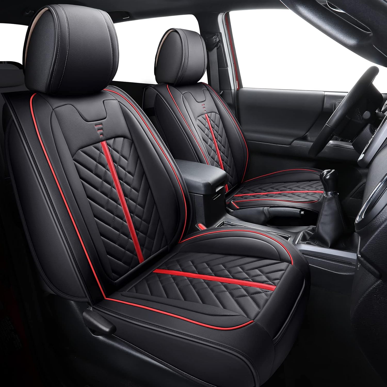 Tomatoman Toyota Tacoma Seat Covers 2005-2022 2023 2024 2025 Truck Access Crew Double Extended Cab TRD Sport Offroad Limited SR5 V6 Truck Airbag Compatible Car Cushions(Full Set/Black-Red)