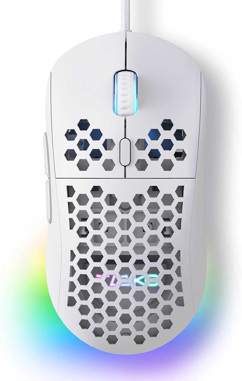 TMKB Falcon M1SE Ultralight Honeycomb Gaming Mouse, High-Precision 12800DPI Optical Sensor, 6 Programmable Buttons, Customizable RGB, Drag-Free Paracord, Ergonomic, Wired - Matte White