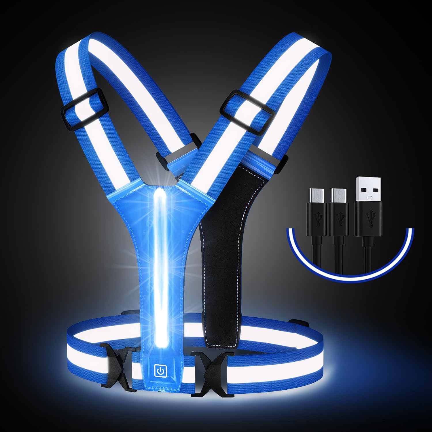 Simket Led Light Up Running Vest Reflective Vest for Walking at Night, High Visibility Night Running Gear Rechargeable Adjustable Running Lights for Runners Walkers Men Women