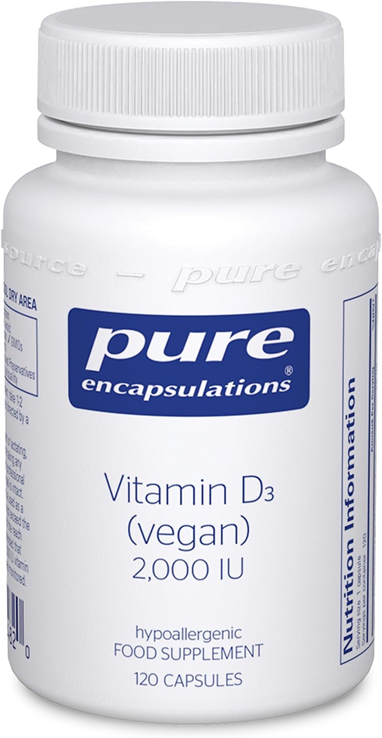 Pure Encapsulations Vitamin D3 2,000 IU (Vegan) - Hypoallergenic Vitamin D Supplement - Immune System, Bone and Muscle Function Support - 120 Vegan Capsules